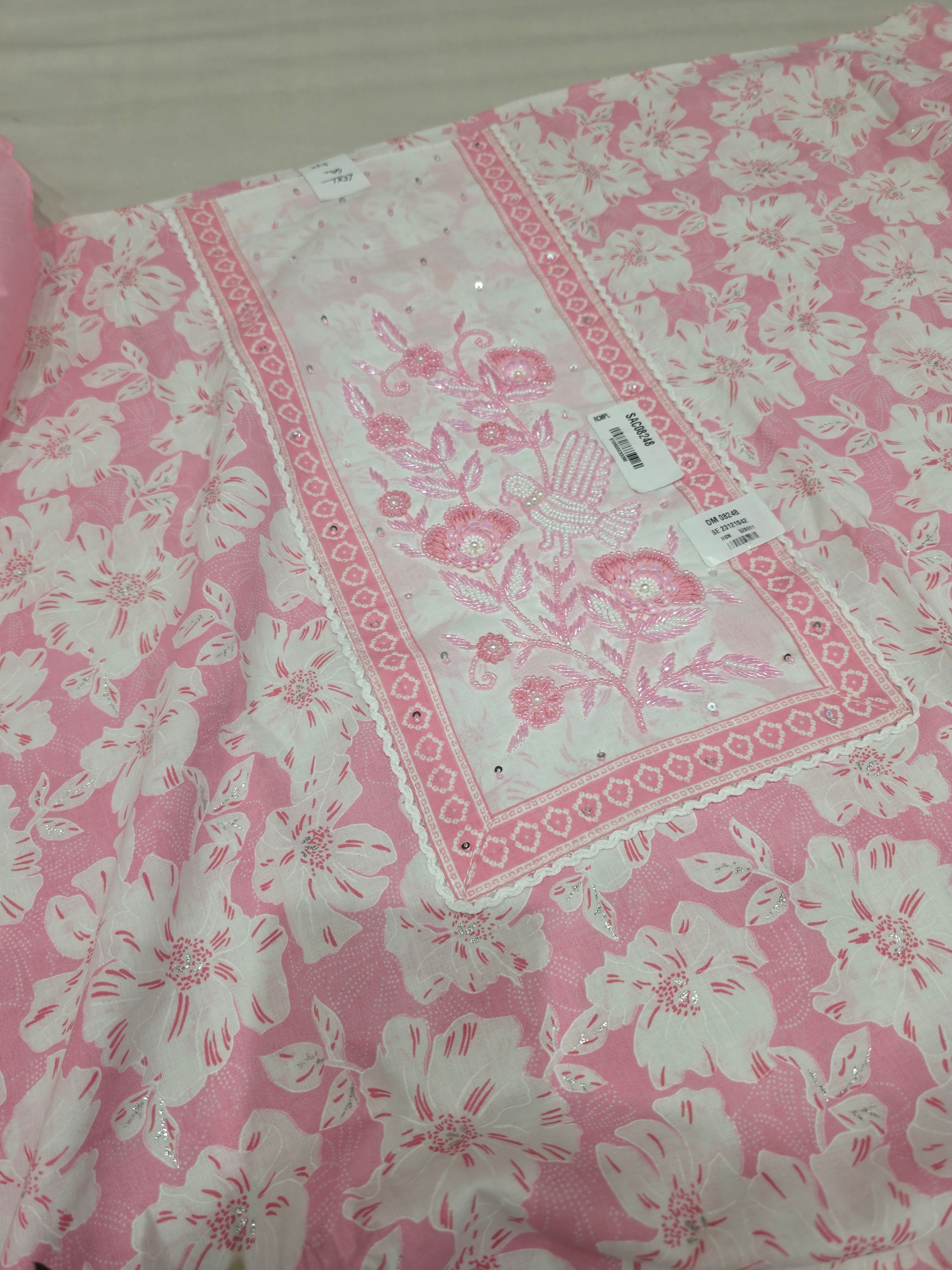 SOFT MANDI COTTON PRINTED BEADS WORK UNSTITCHED SUIT