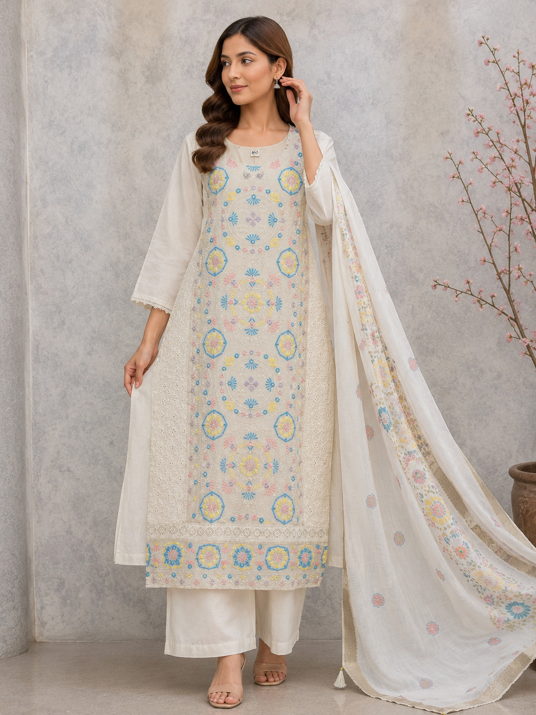 ORGANZA PANEL KHADI COTTON PLAZZO SUIT