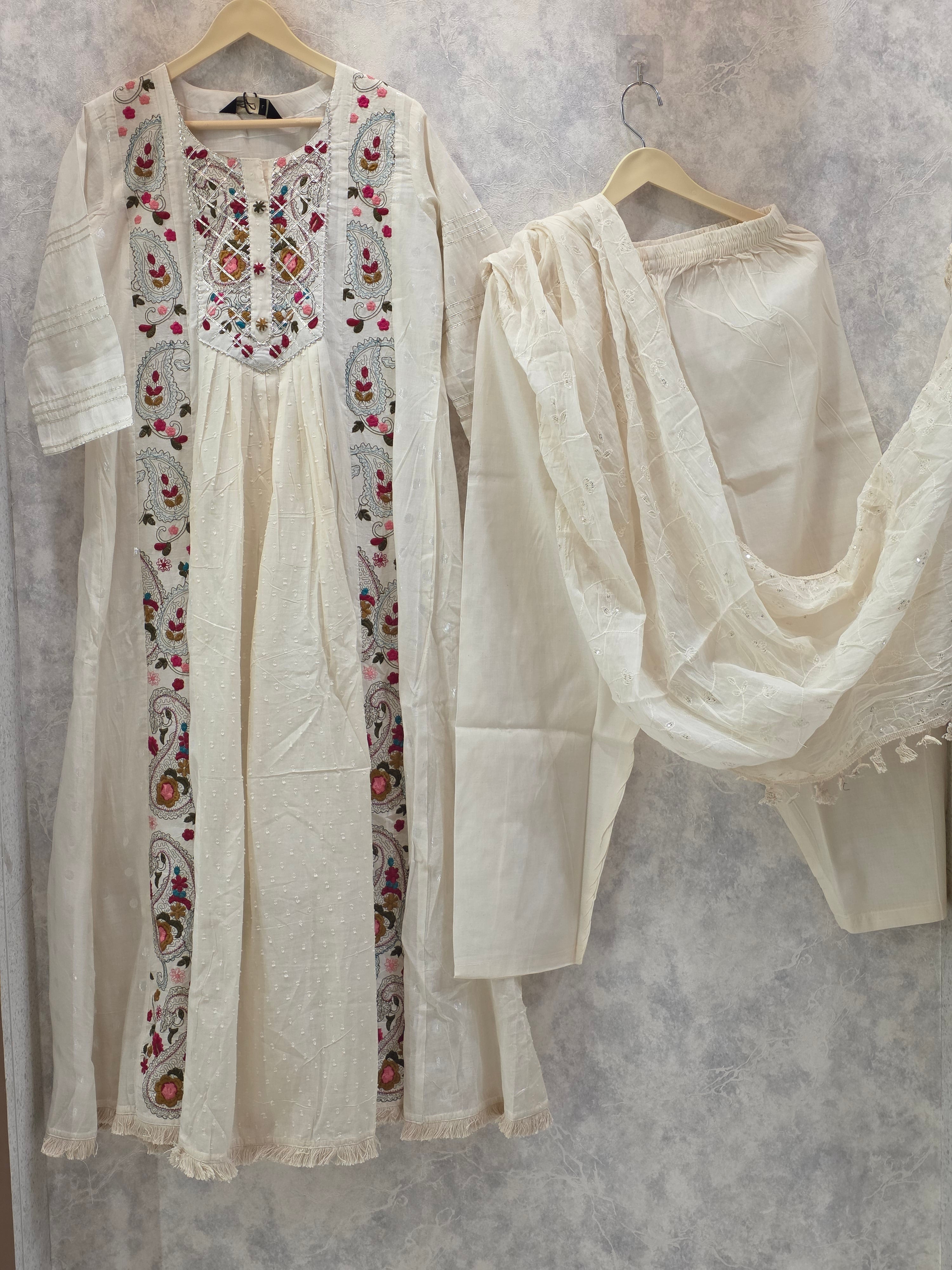 OFF WHITE MULTITHREAD FROCK PLAZZO SUIT