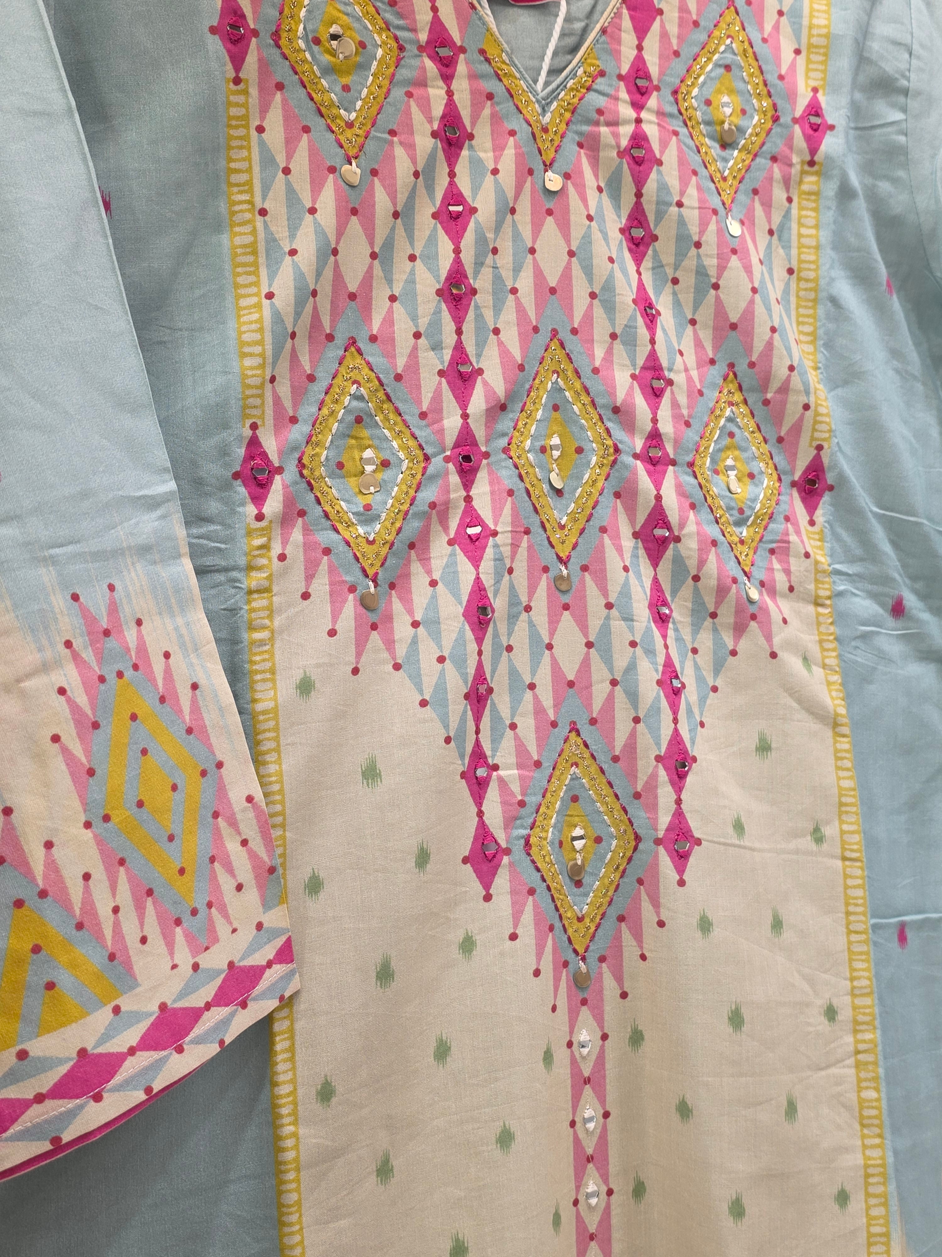 LIGHT EMBELLISHED CAMBRIC COTTON PLAZZO SUIT