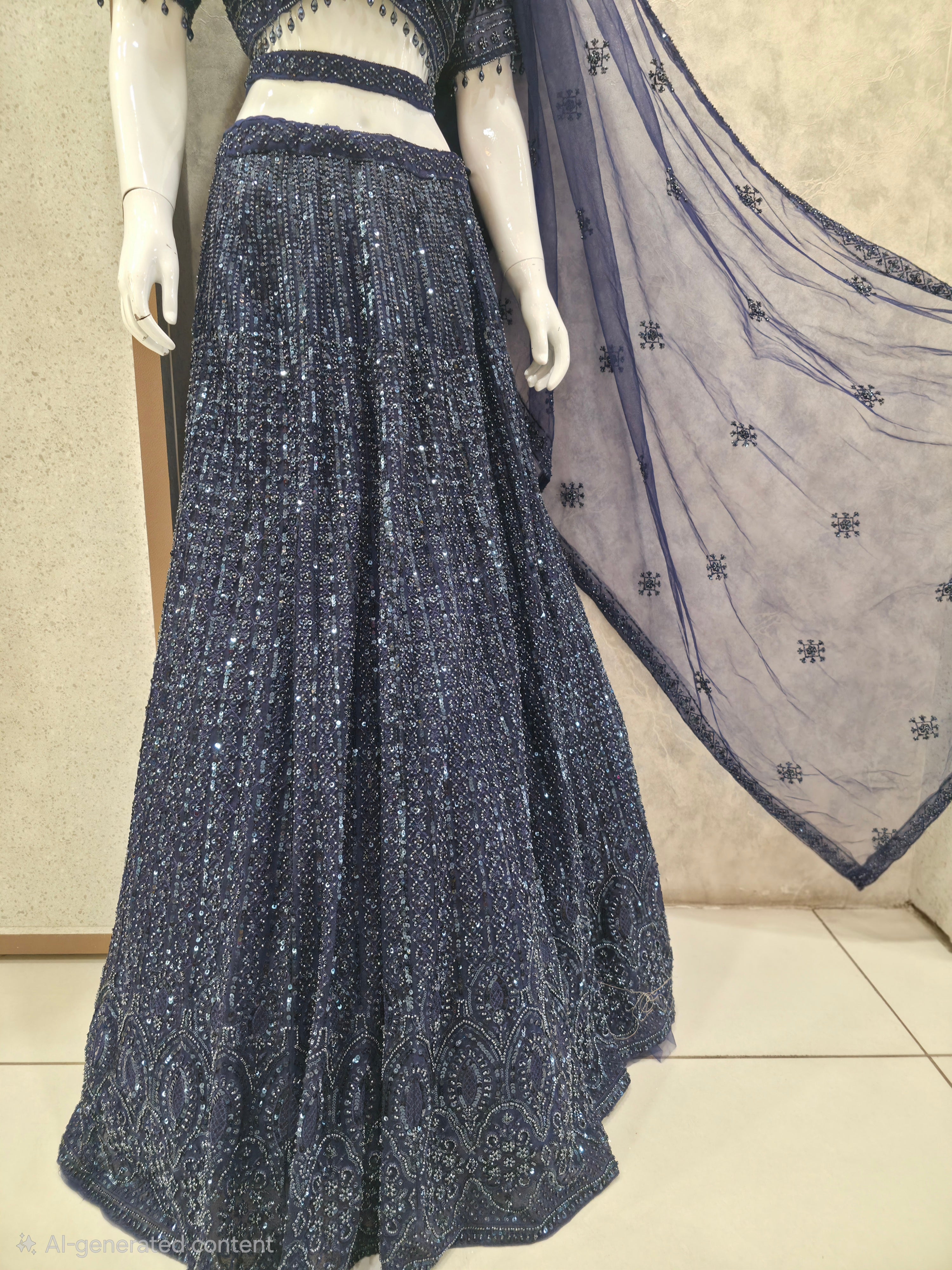 NAVY SEQUINNED LEHENGA CHOLI WITH DUPATTA