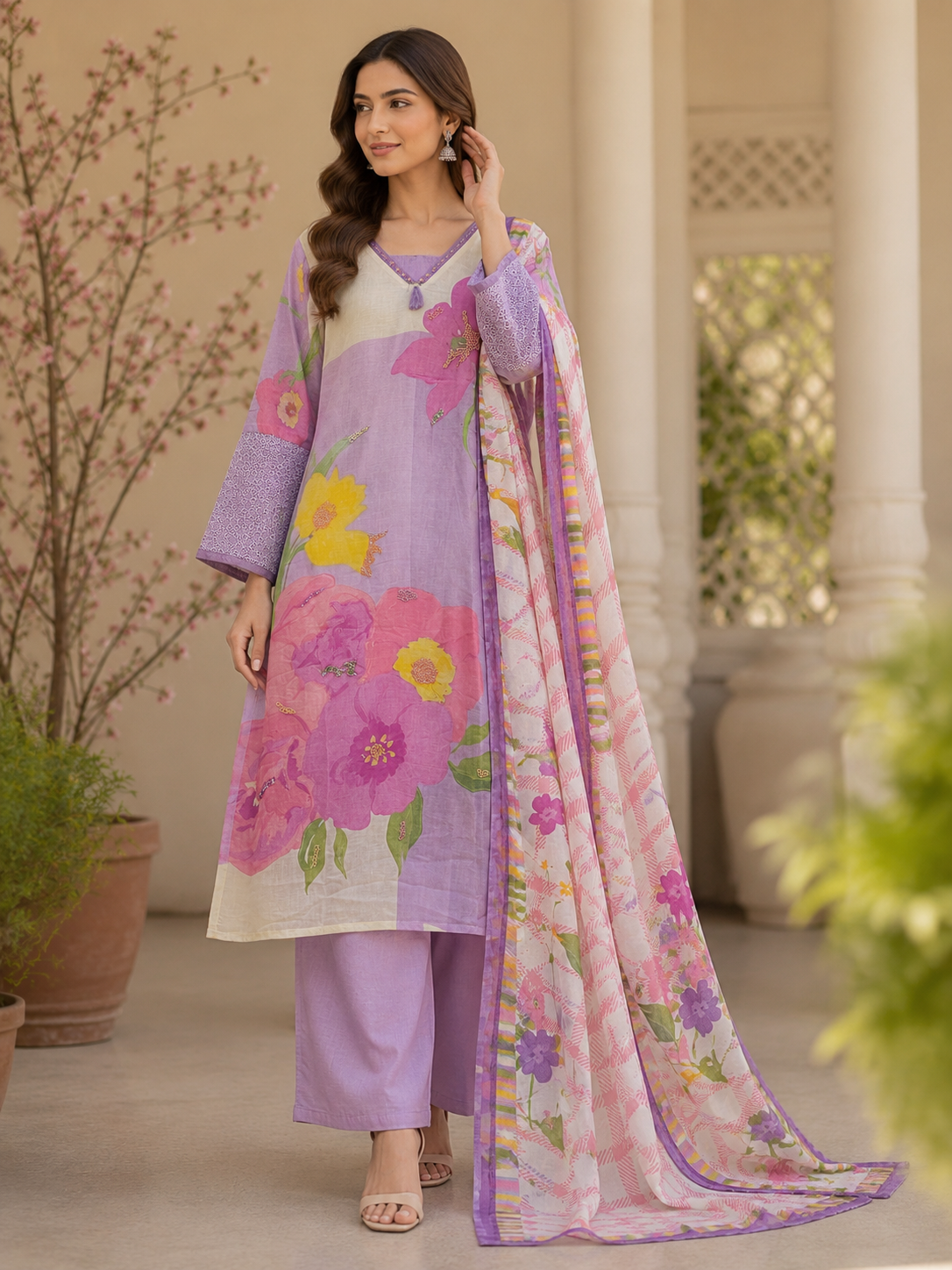 BOLD PRINTED LINEN BLEND PLAZZO SUIT