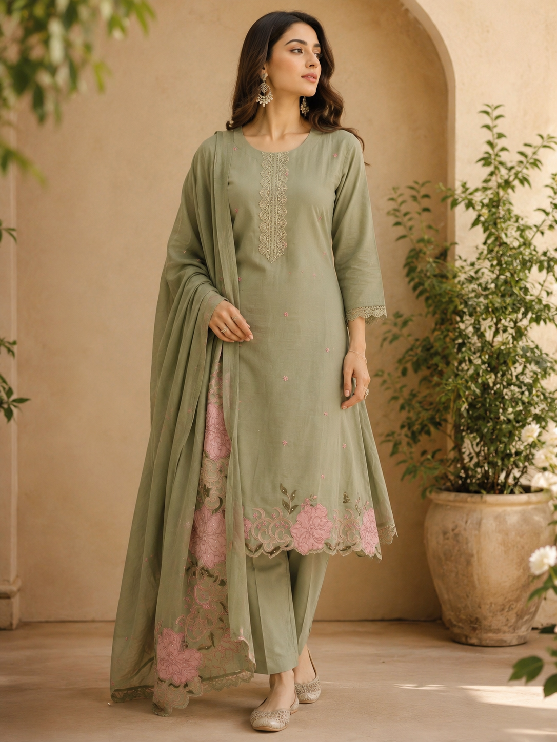 PISTACHIO GREEN MUL COTTON FROCK SUIT