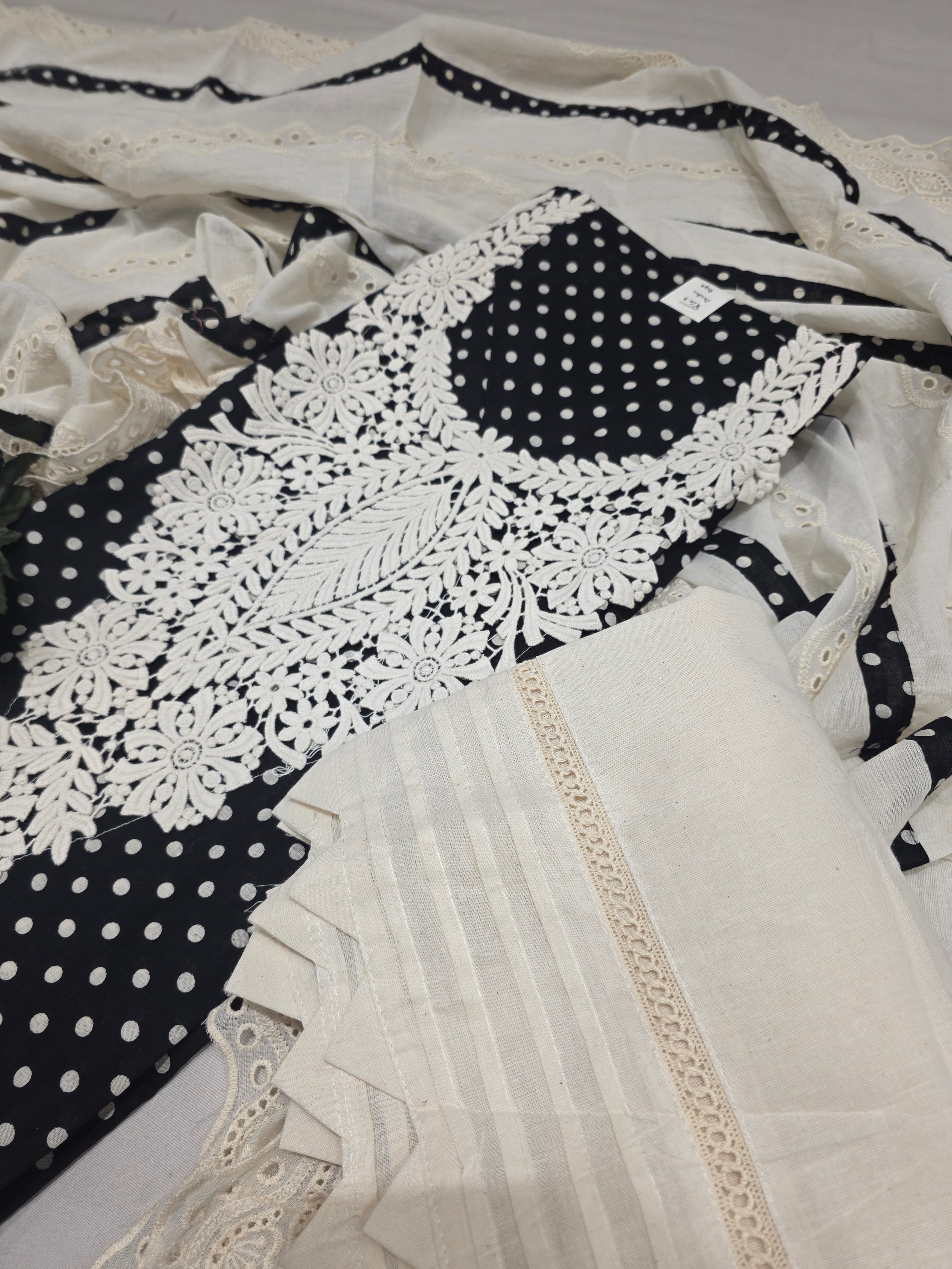 WHITE BLACK LAKHNAVI UNSTITCHED SUIT