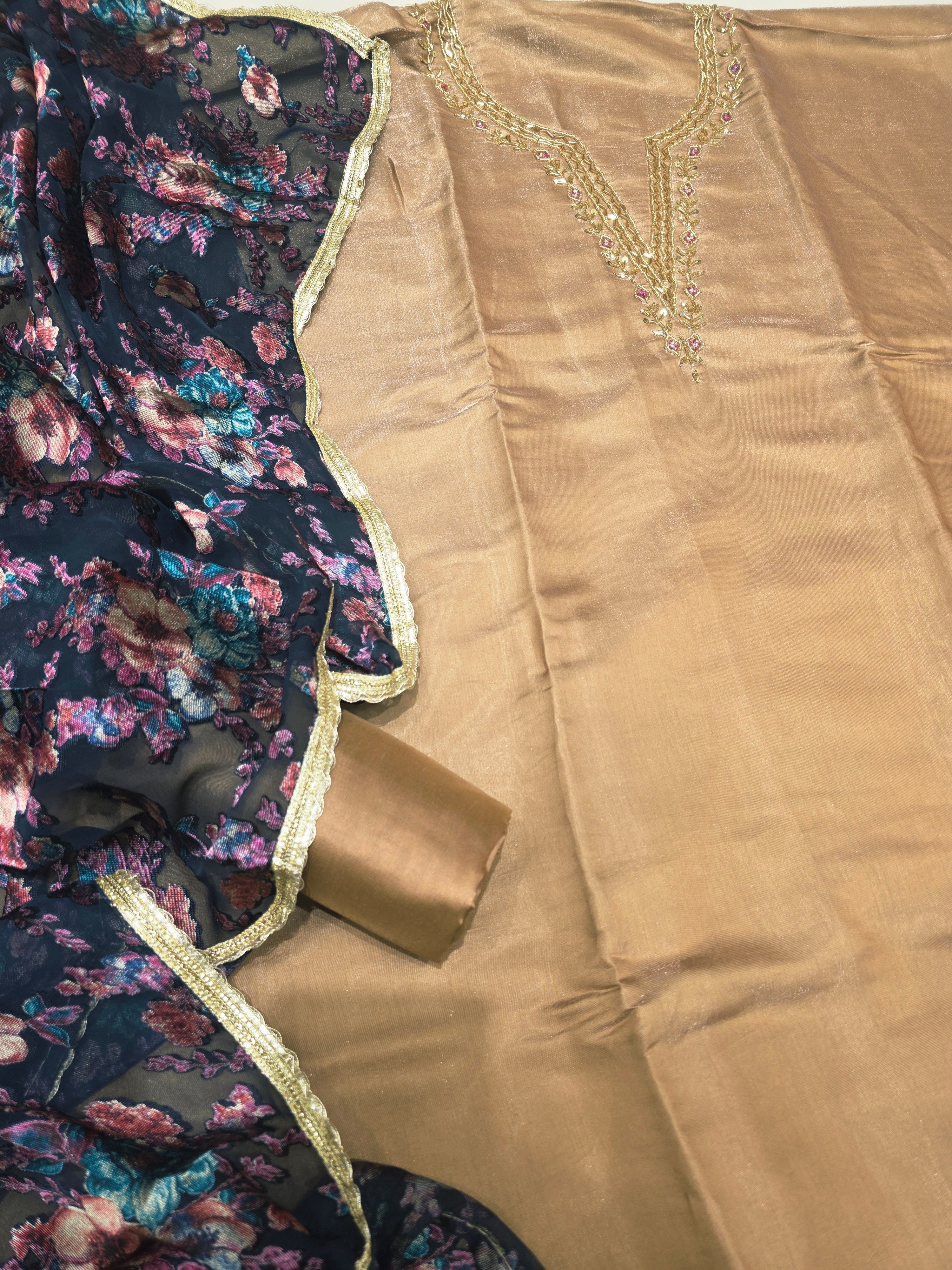 Makhmali Satin Partywear Unstitched Suit