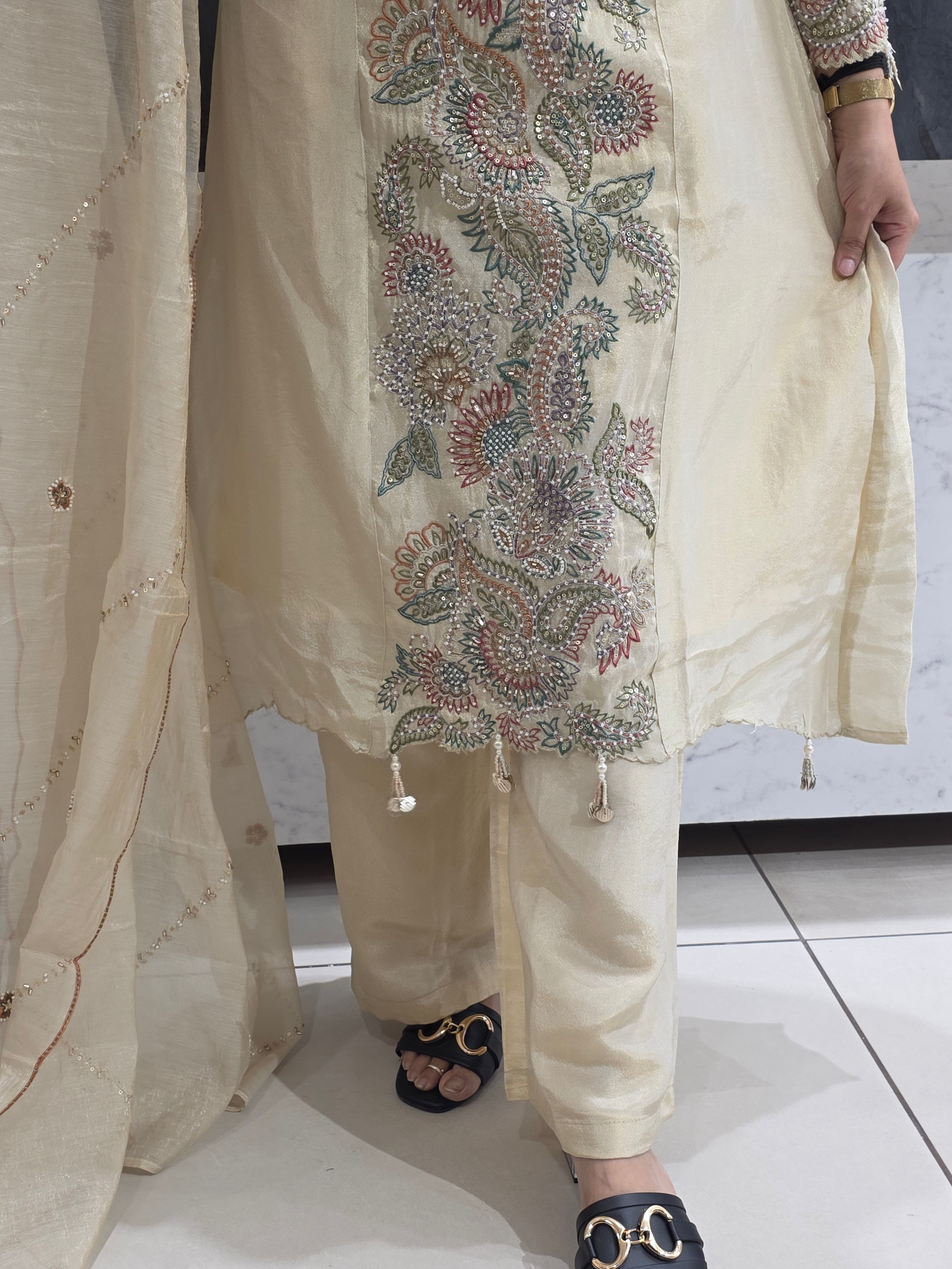 WHITE A-LINE SHIMMER PARTYWEAR PLAZZO SUIT