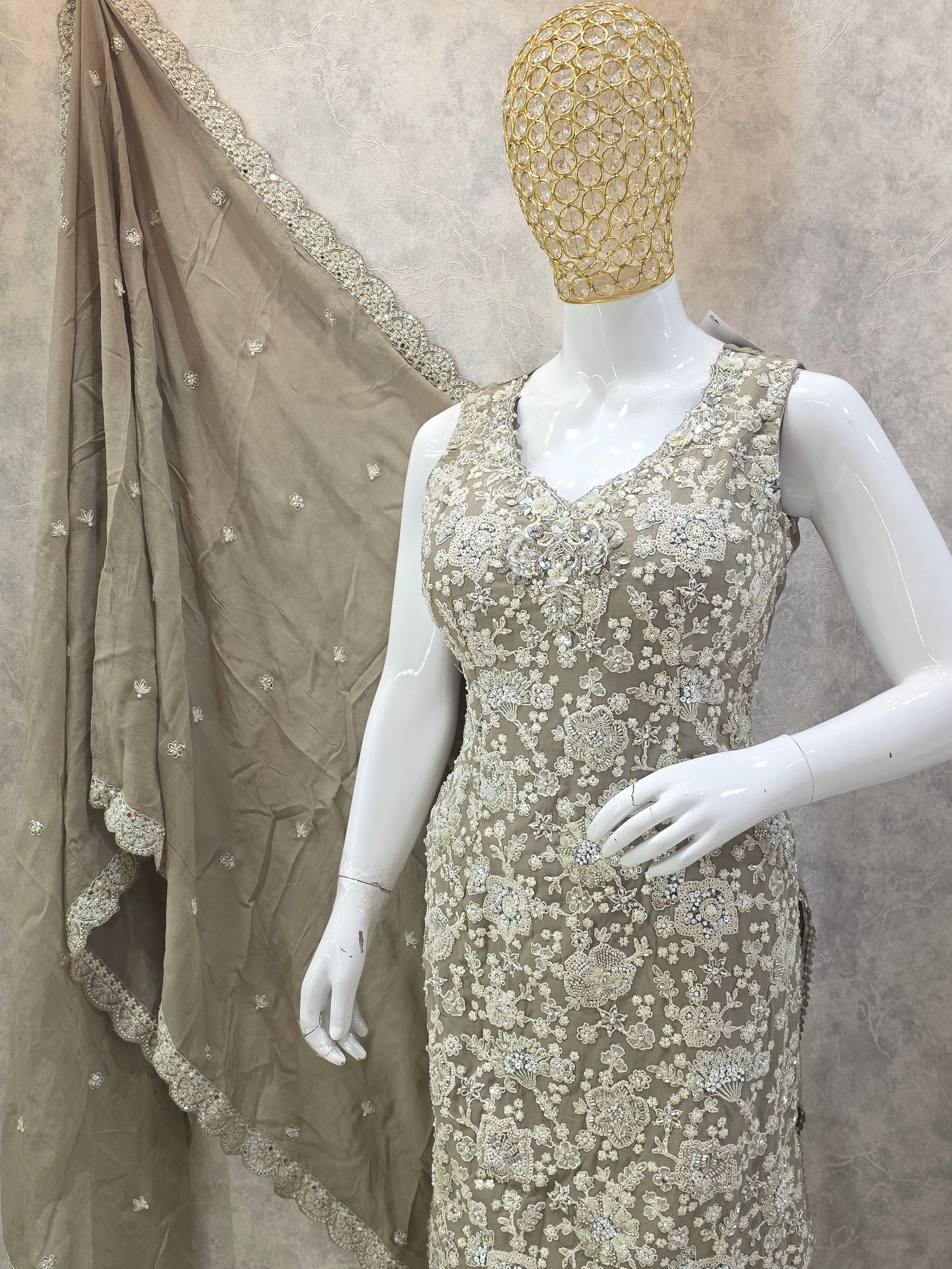 GREY HEAVY HANDWORK PARTYWEAR SHARARA SUIT