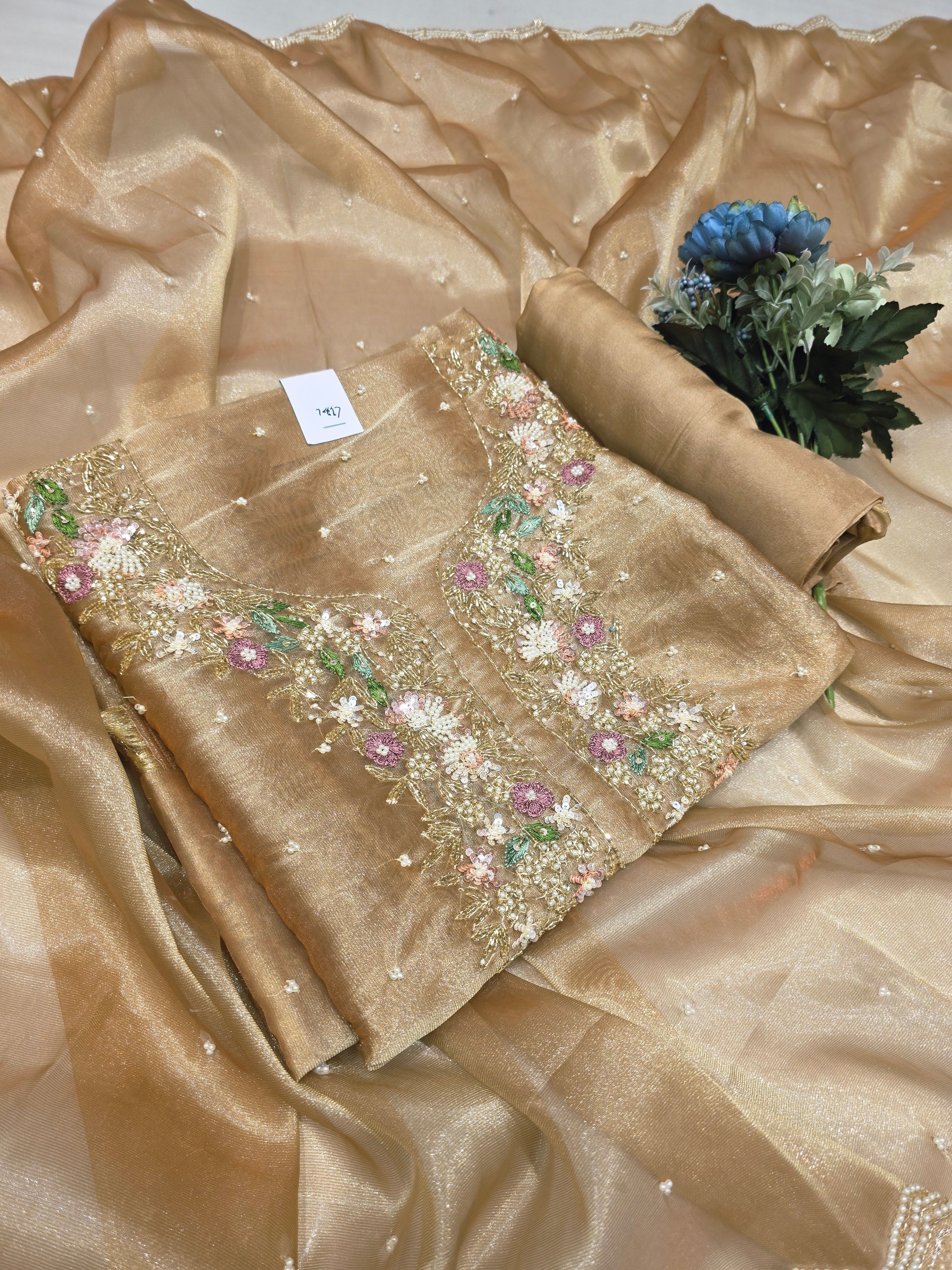 Glass Tissue Premium Hand Work Unstitched Suit