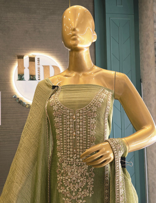 Crush Shimmer Heavy Handwork Unstitched Suit