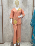 MUL CHANDERI HANDWORK PLAZZO CO-ORD SET