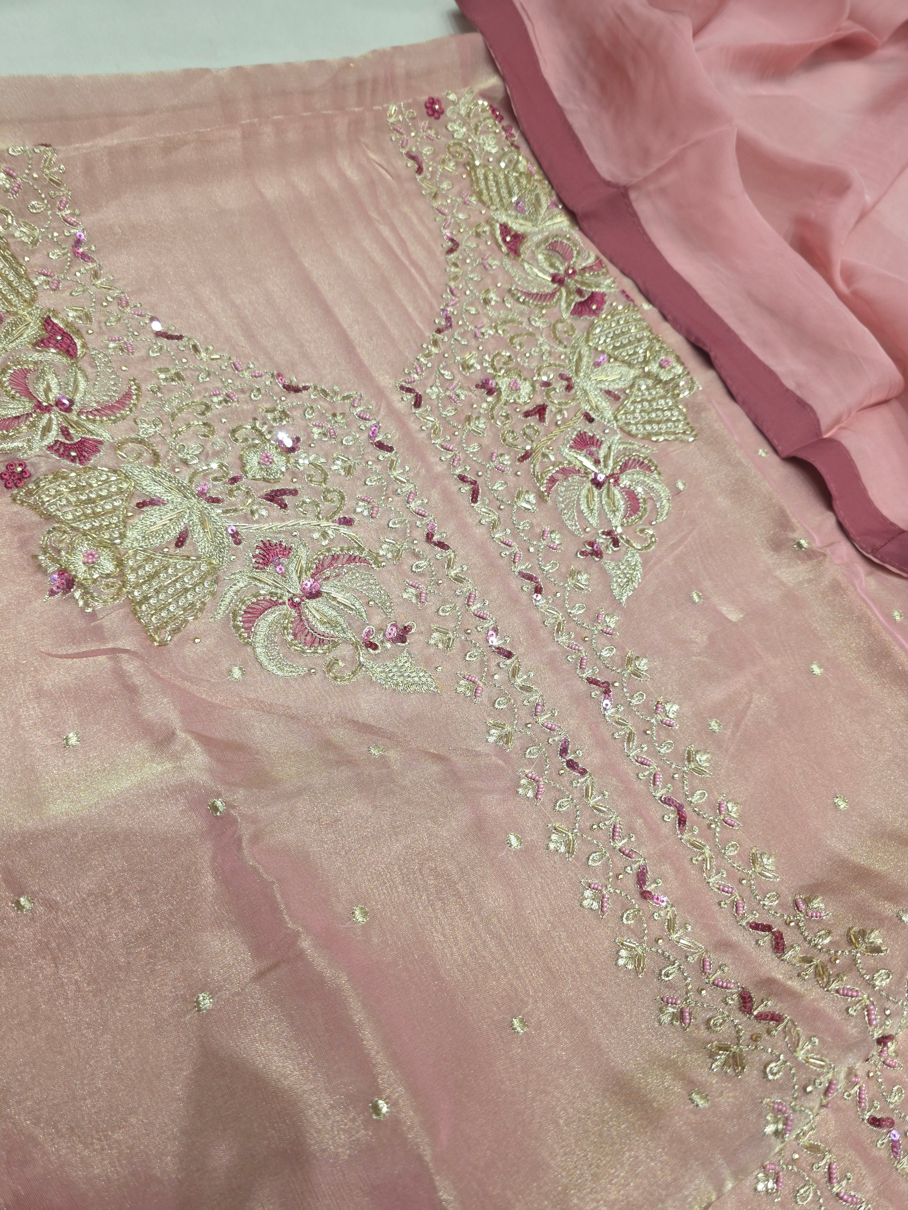 SALSA TISSUE BOUTIQUE HANDWORK ACHKAN STYLE UNSTITCHED SUIT
