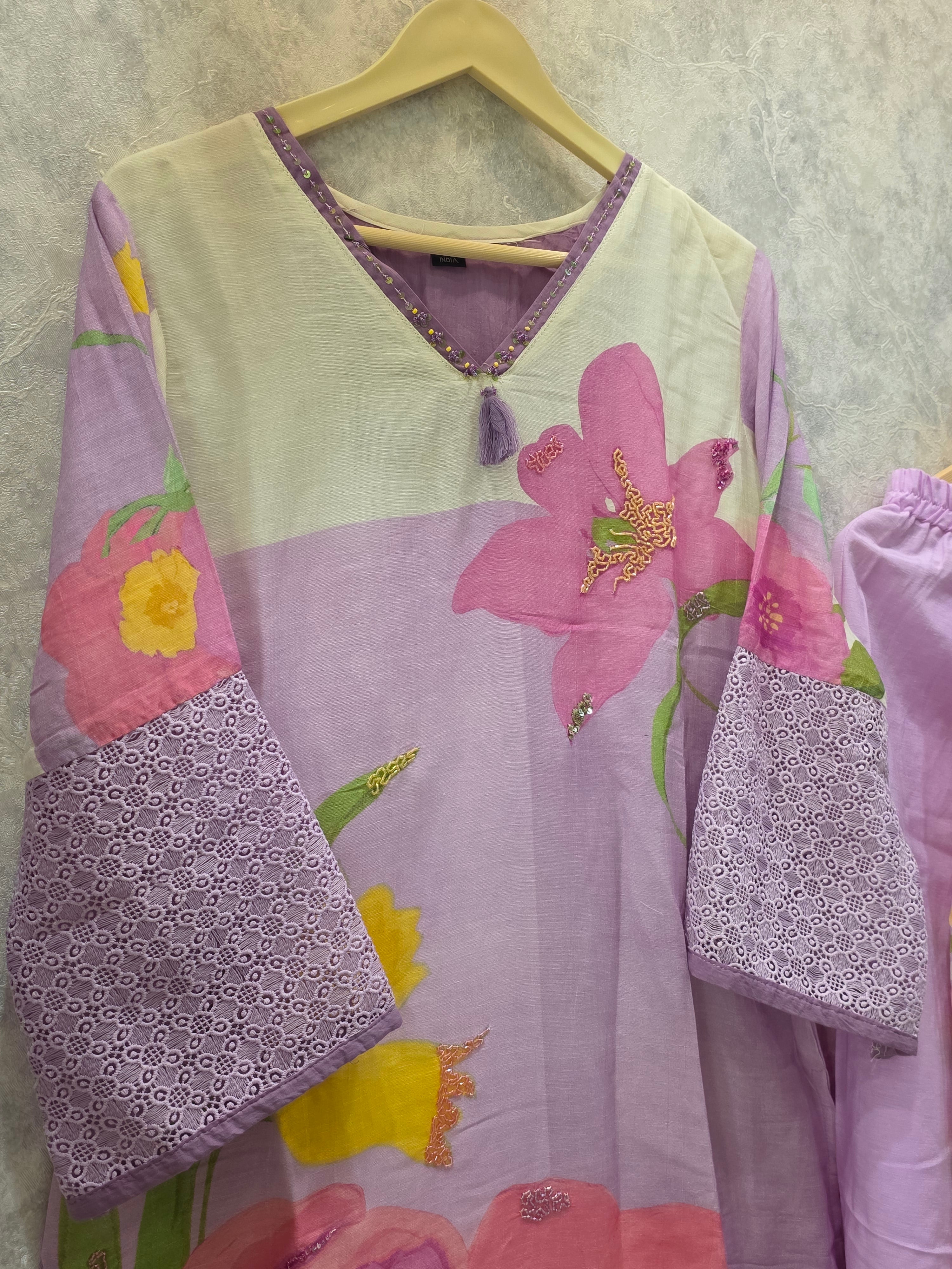 BOLD PRINTED LINEN BLEND PLAZZO SUIT