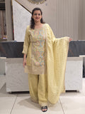 PASTEL YELLOW SHIMMER HANDWORK PARTYWEAR PLAZZO SUIT