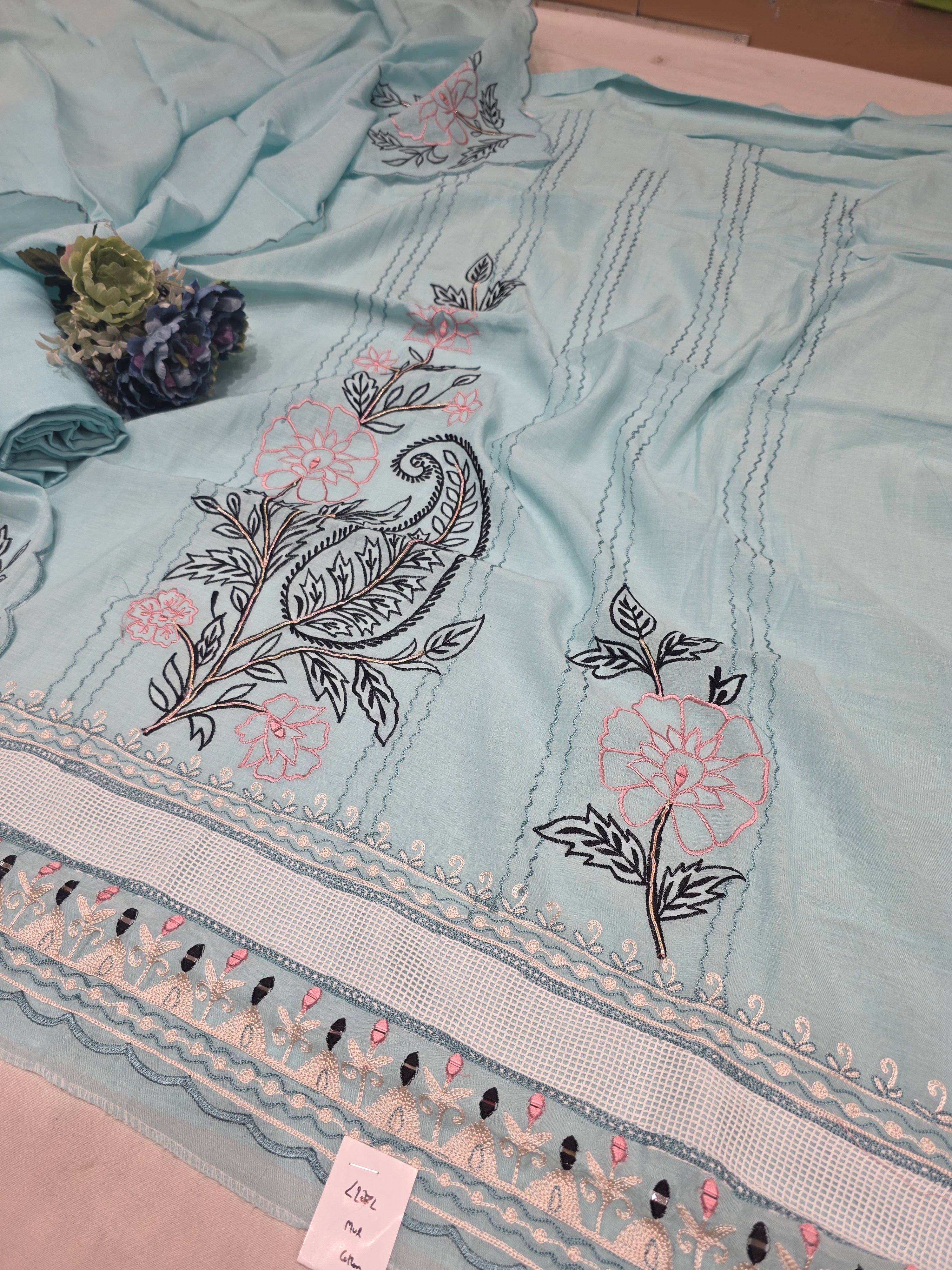 SKY THREAD WORK UNSTITCHED SUIT
