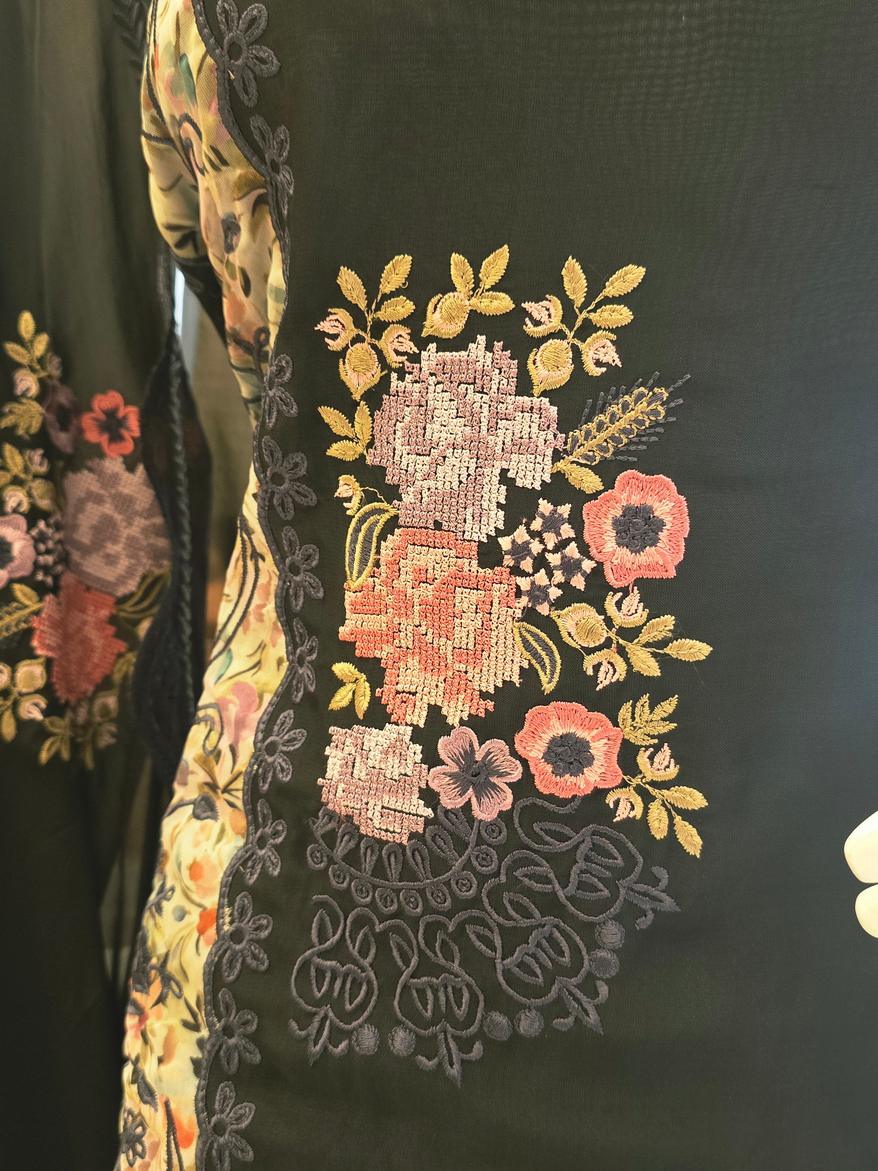 Organza Multi Threadwork Partywear Unstitched Suit