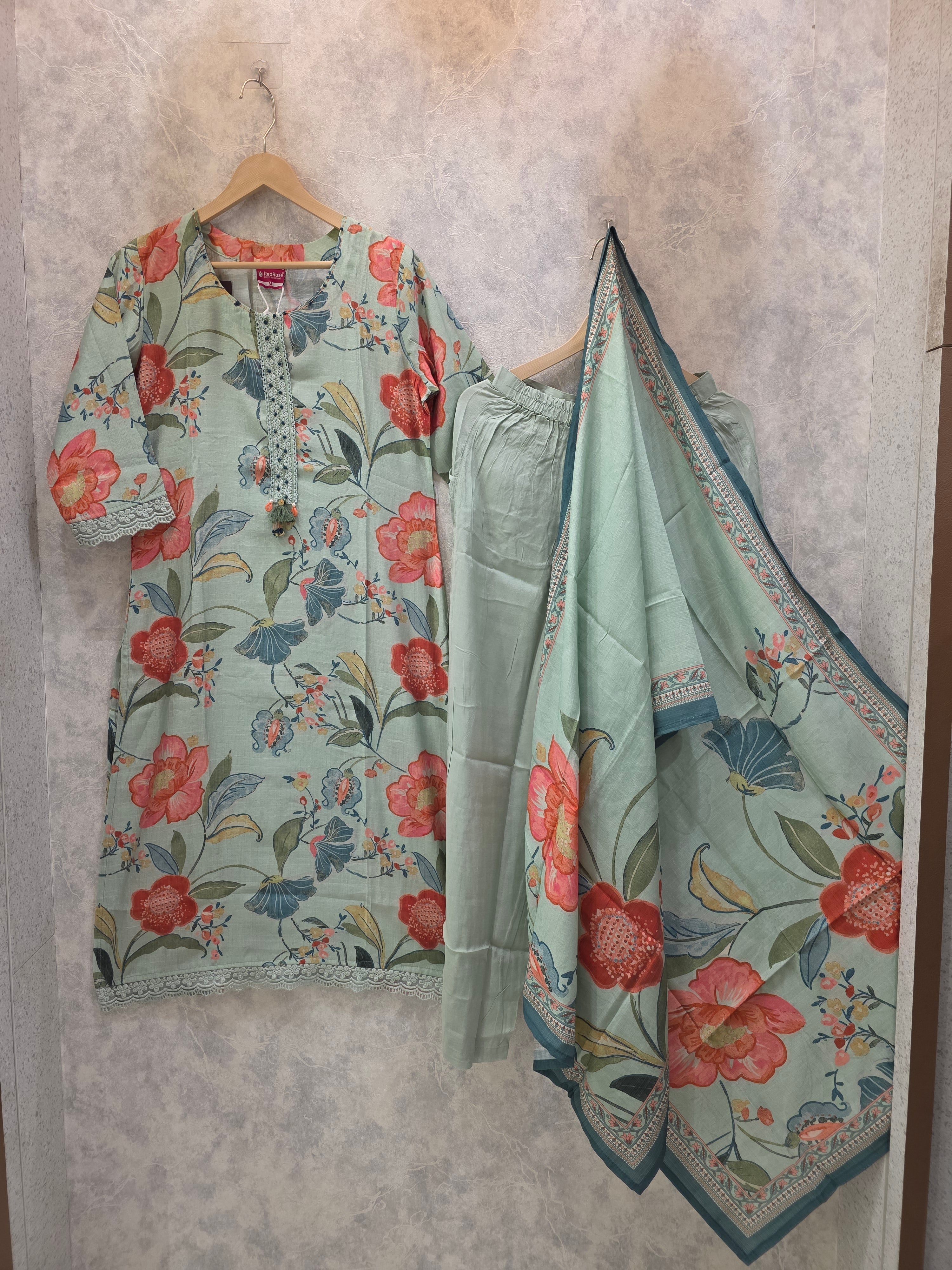 PISTACHIO GREEN KHADI BLEND PLAZZO SUIT