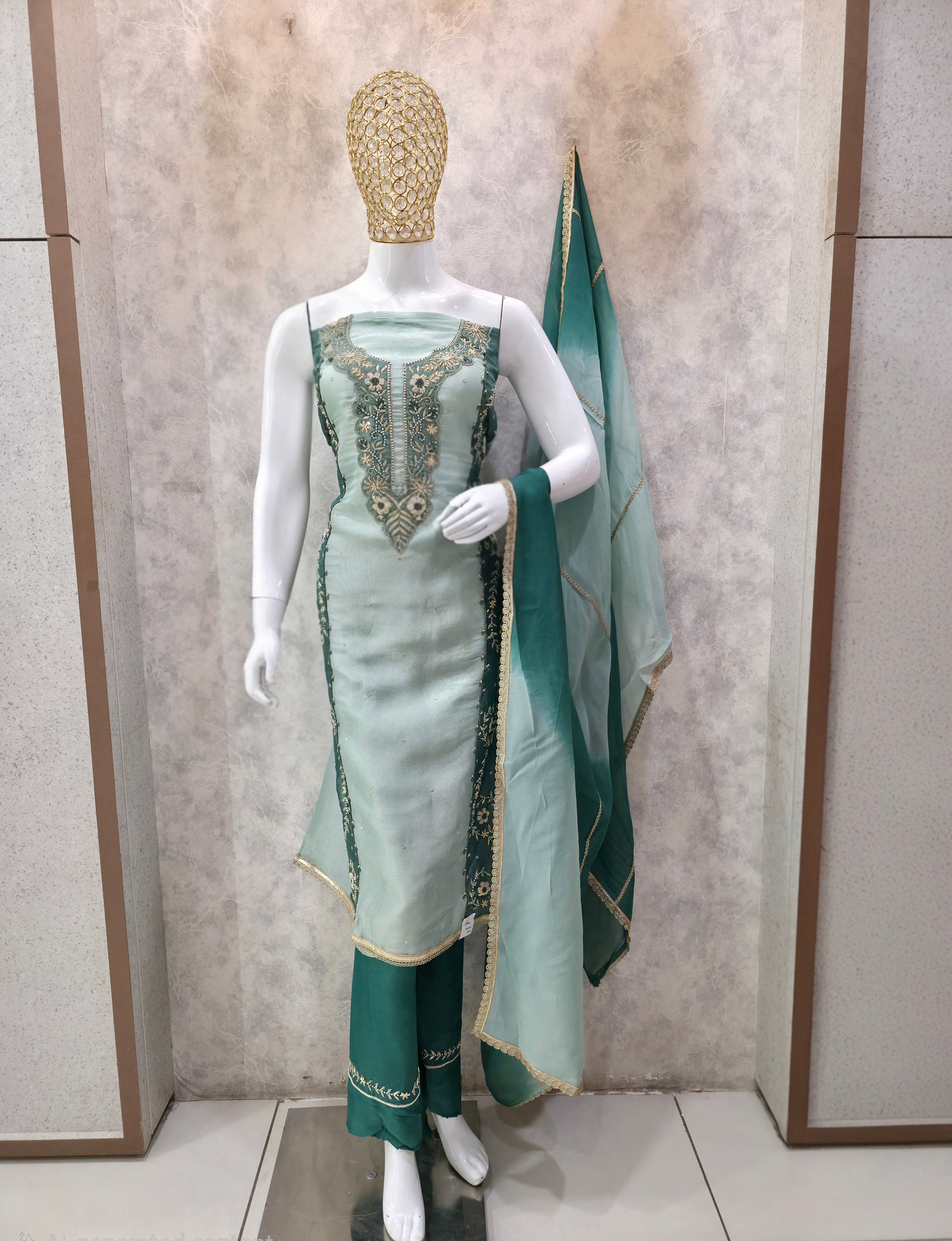 Organza Shimmer Partywear Unstitched Suit