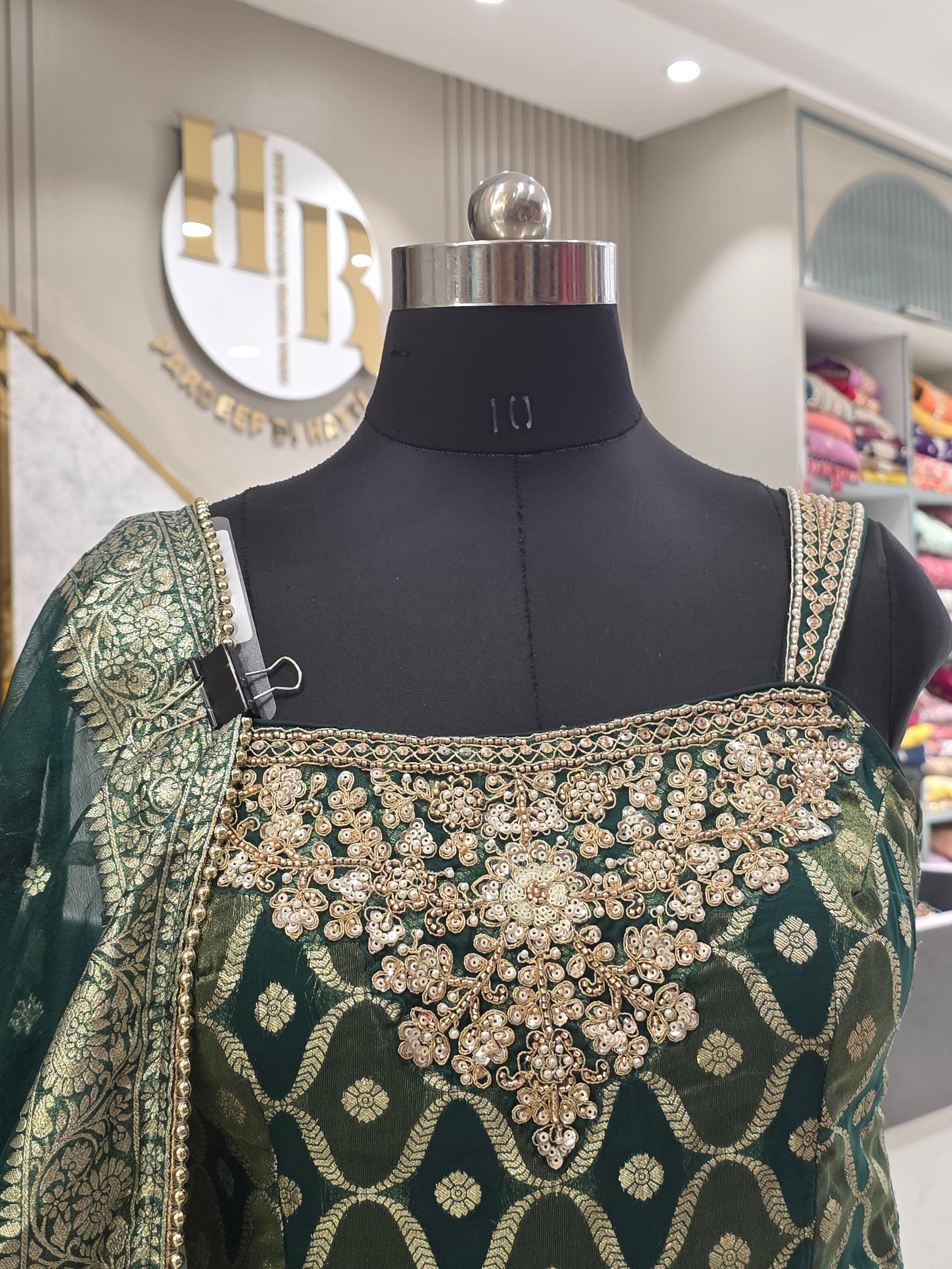 GREEN BANARASI PARTYWEAR JAFA SET