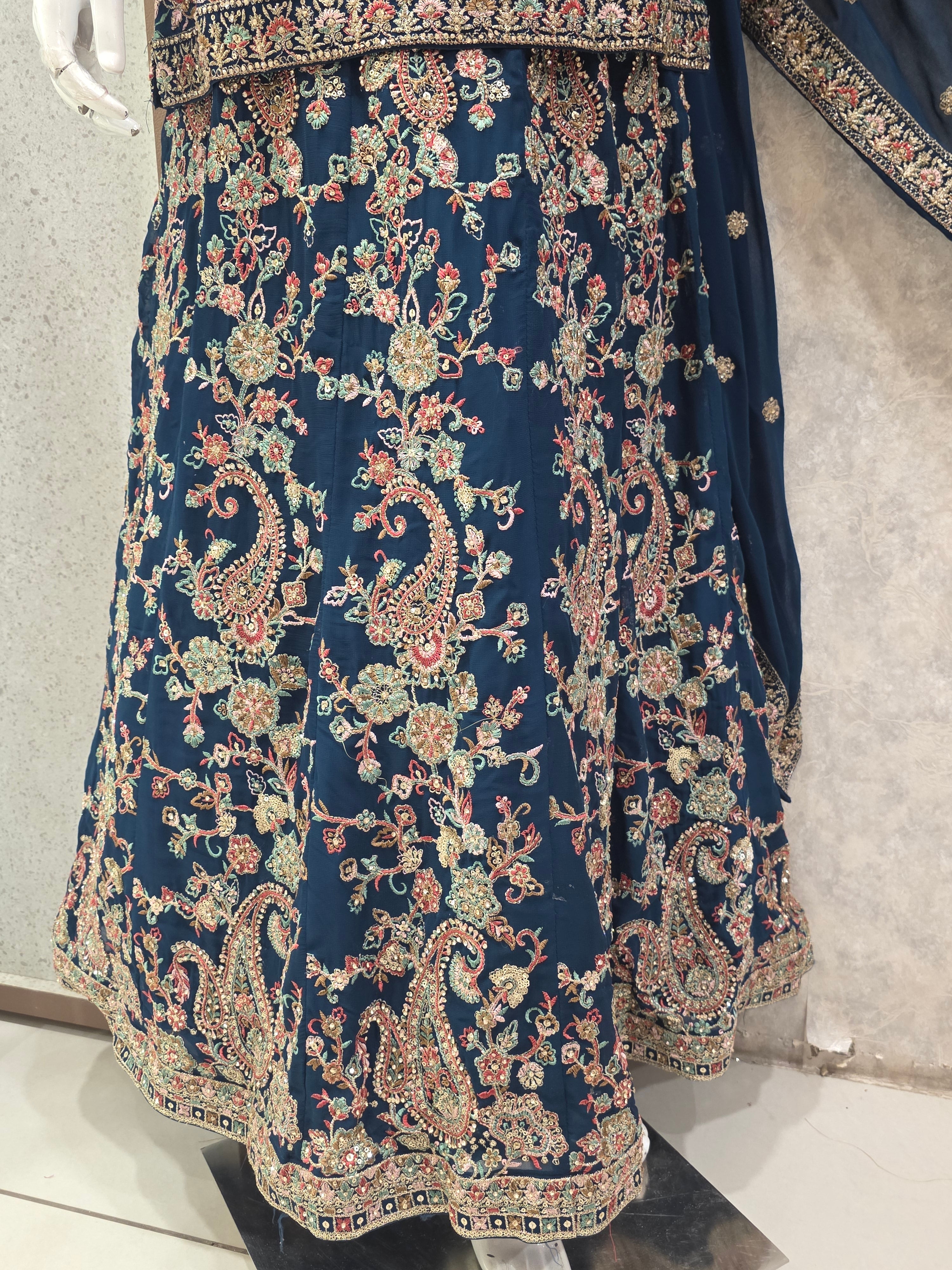 NAVY HEAVY EMBROIDERED SHIRT WITH LEHENGA