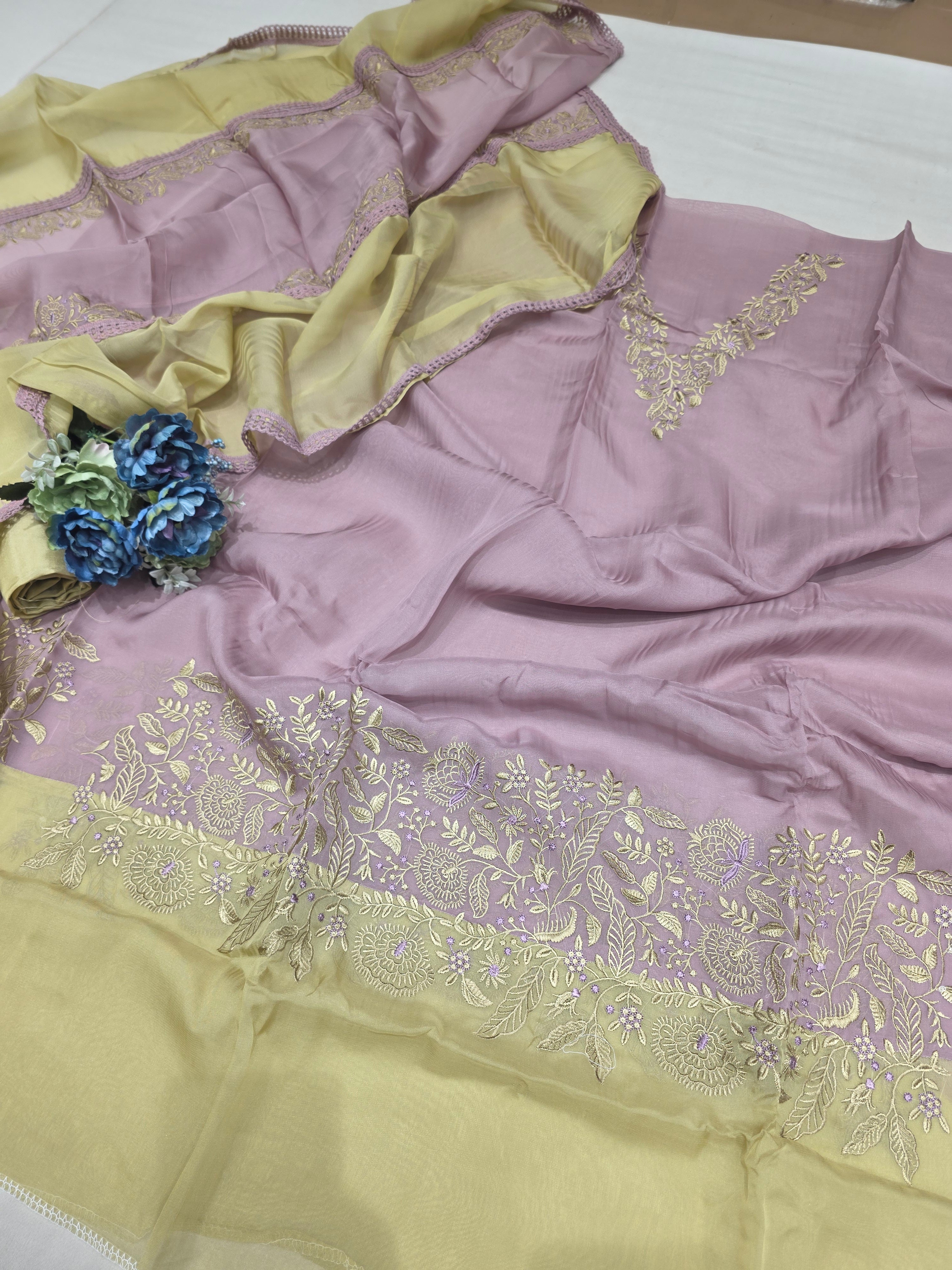 SOFT ORGANZA CONTRAST CONCEPT UNSTITCHED SUIT
