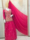 MAGENTA EMBROIDERED SHIRT WITH LEHENGA