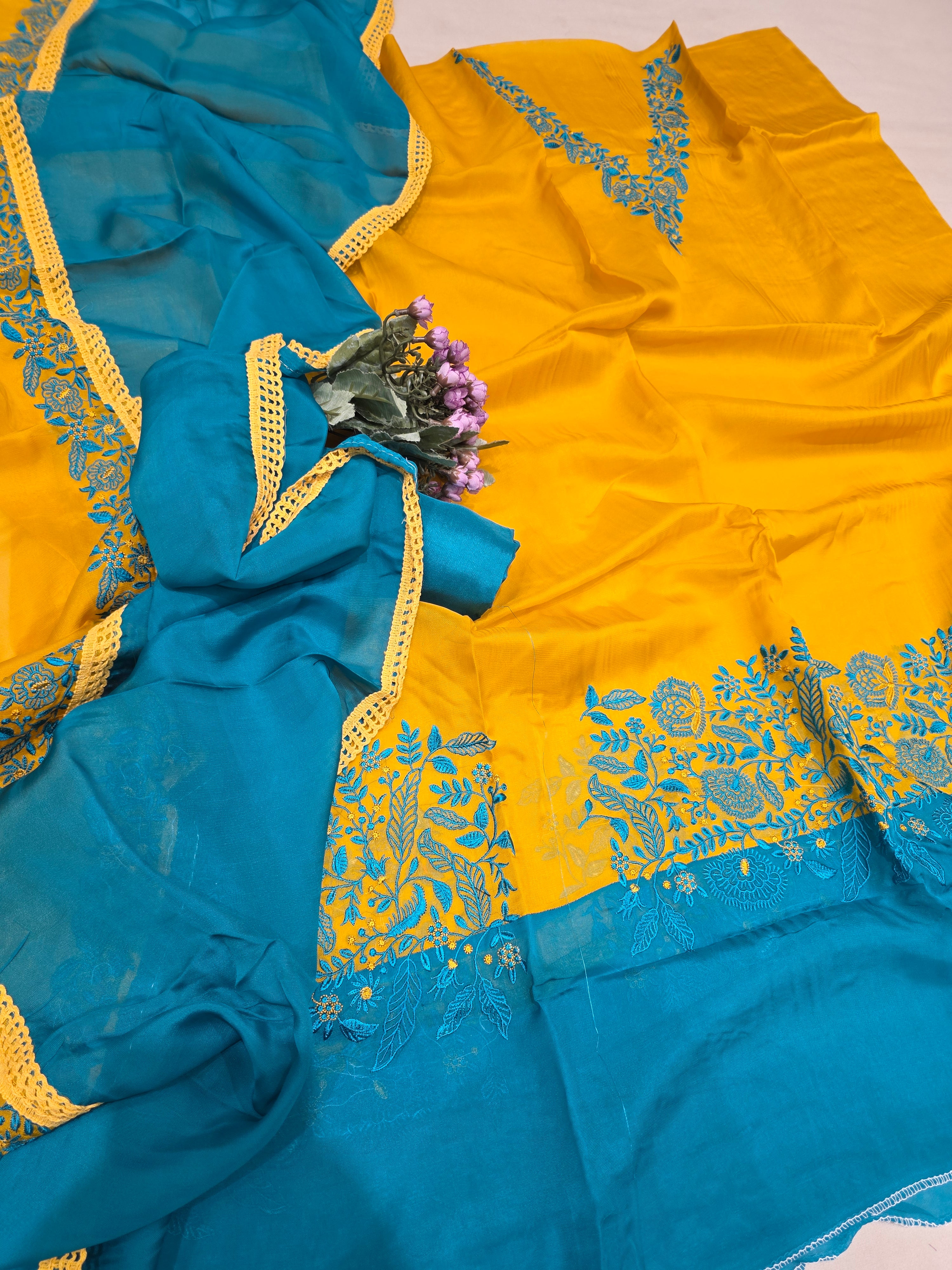 SOFT ORGANZA CONTRAST CONCEPT UNSTITCHED SUIT