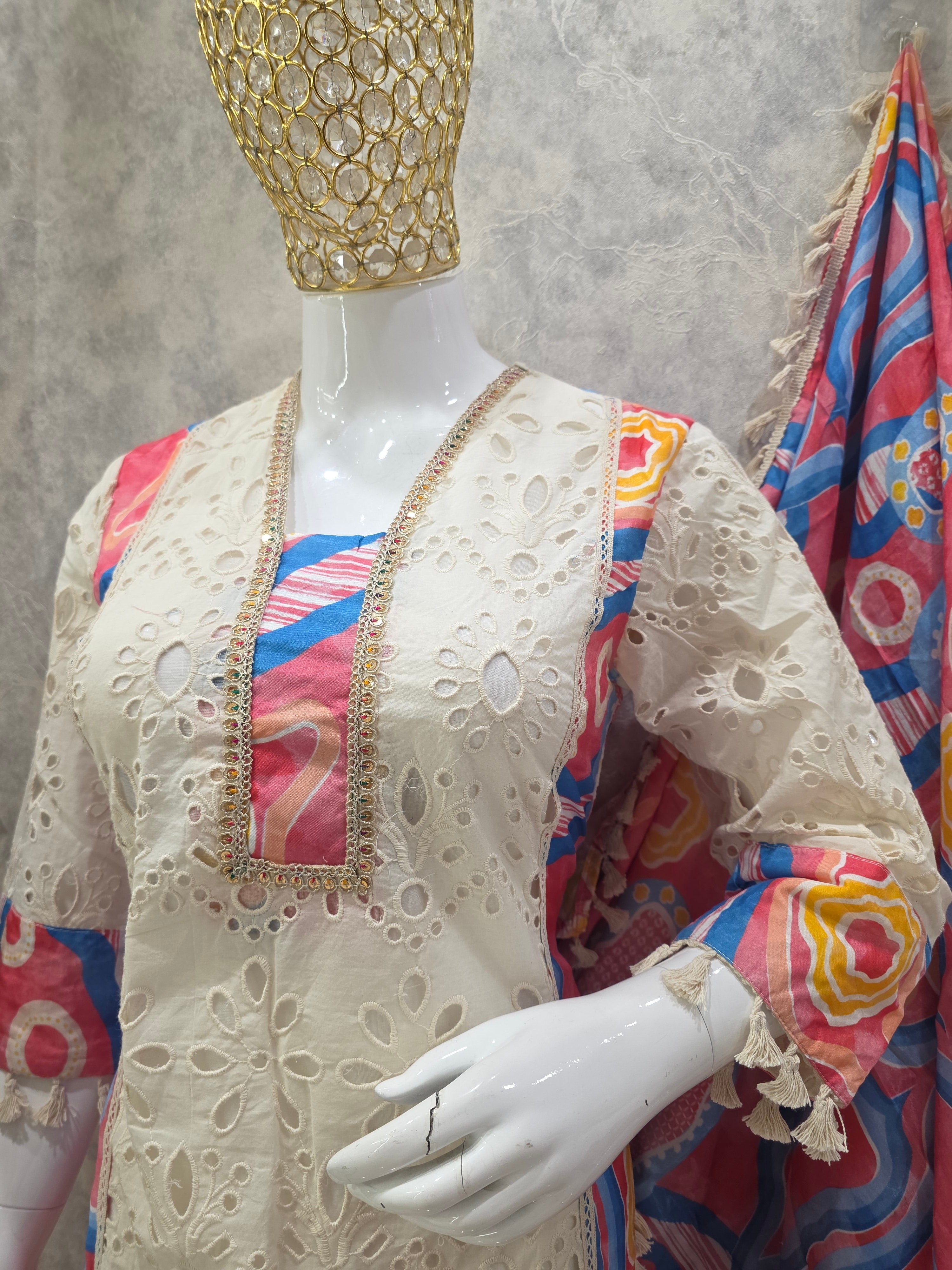 Schiffli Cotton Plazzo Suit