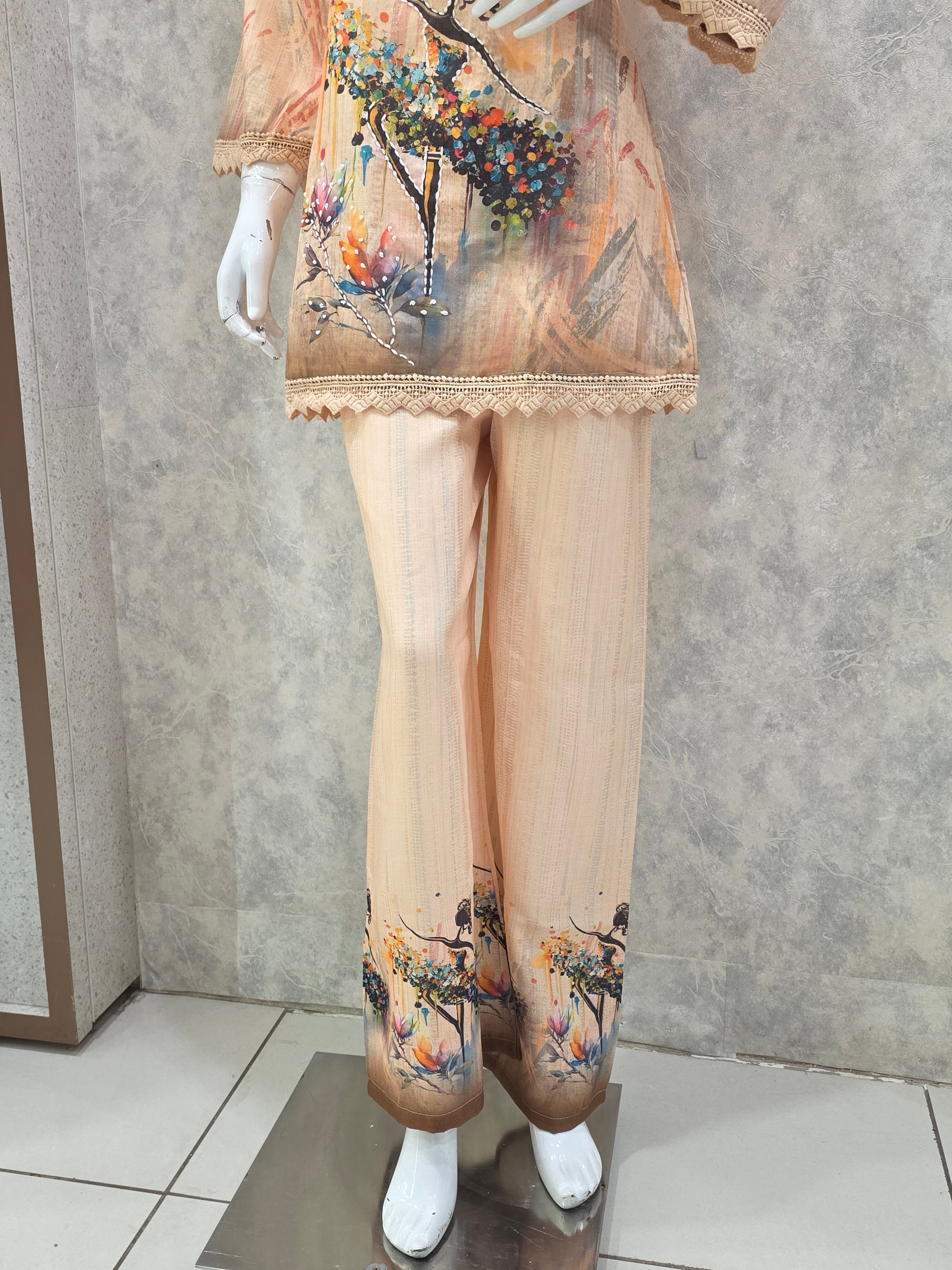PEACH LACE WORK PLAZZO CO-ORD SET