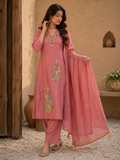 ROSE PINK A-LINE KNOTS WORK PLAZZO SUIT