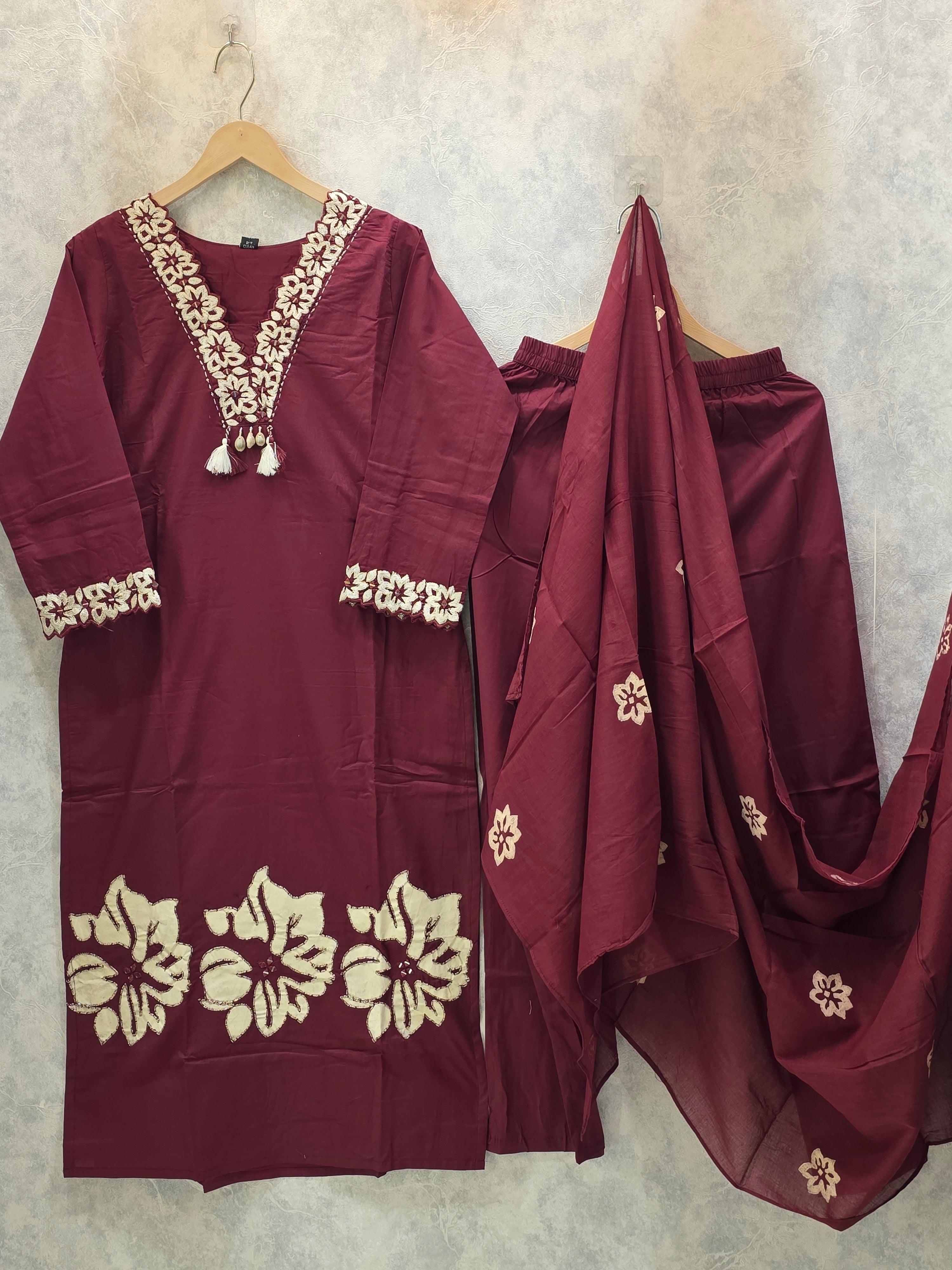 WINE CUTWORK CONTRAST CONCEPT PLAZZO SUIT