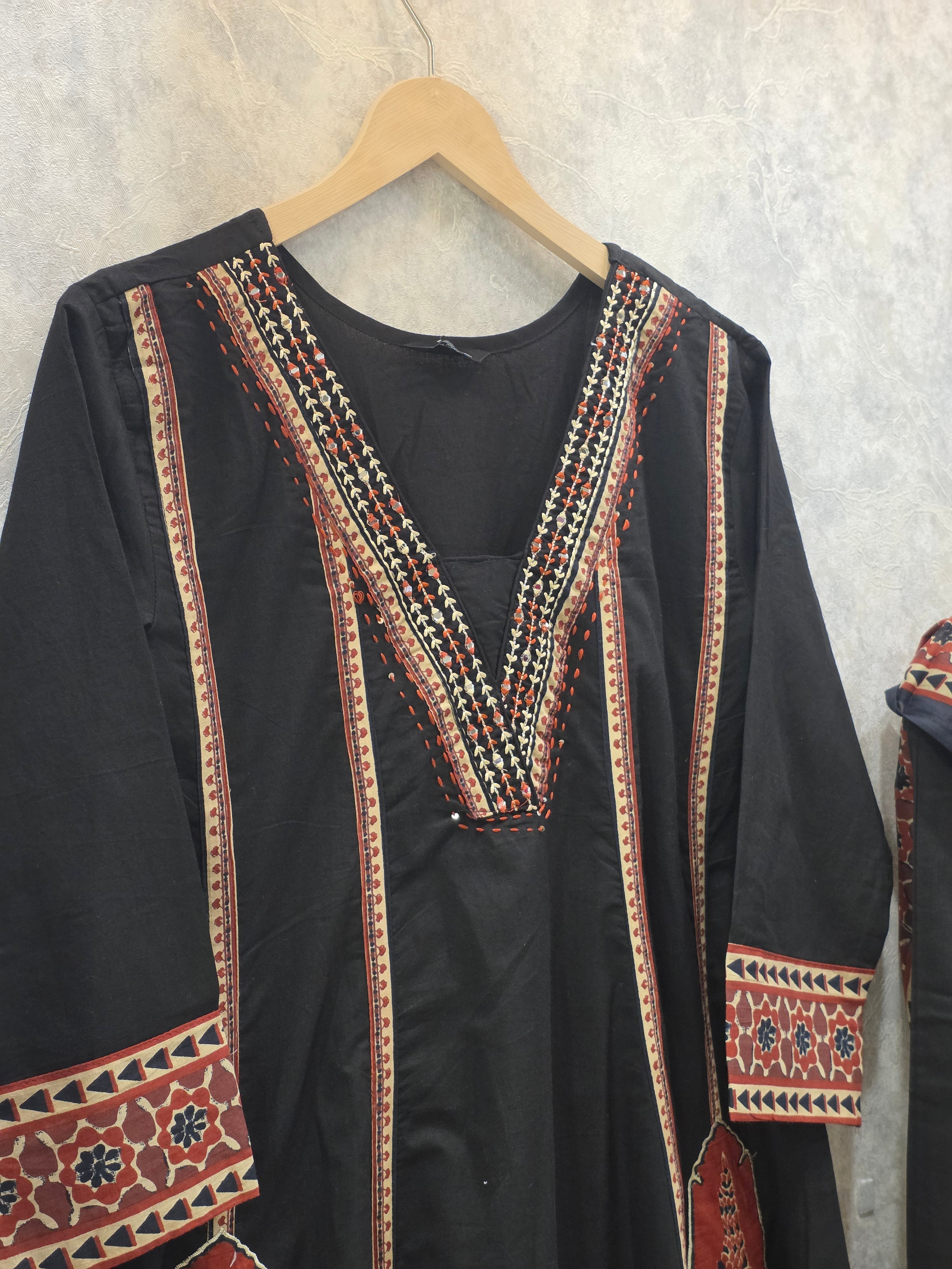 BLACK ANARKALI PATCHWORK PLAZZO SUIT