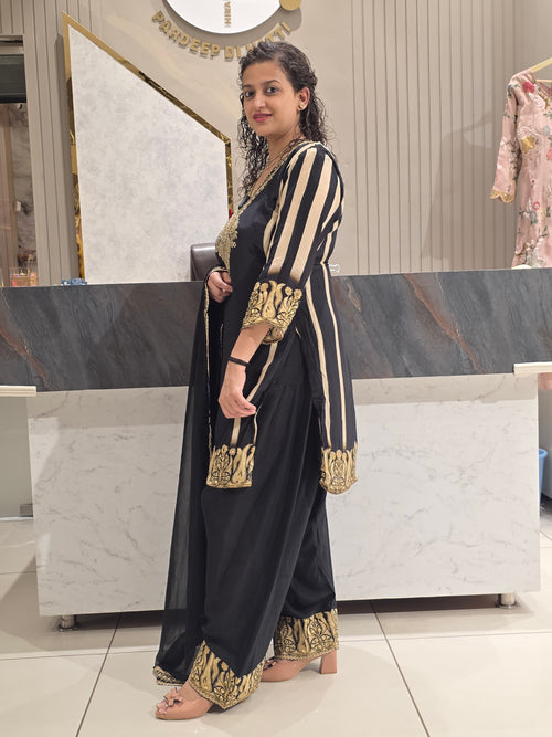 BLACK CREPE FARSHI SALWAR READYMADE SUIT