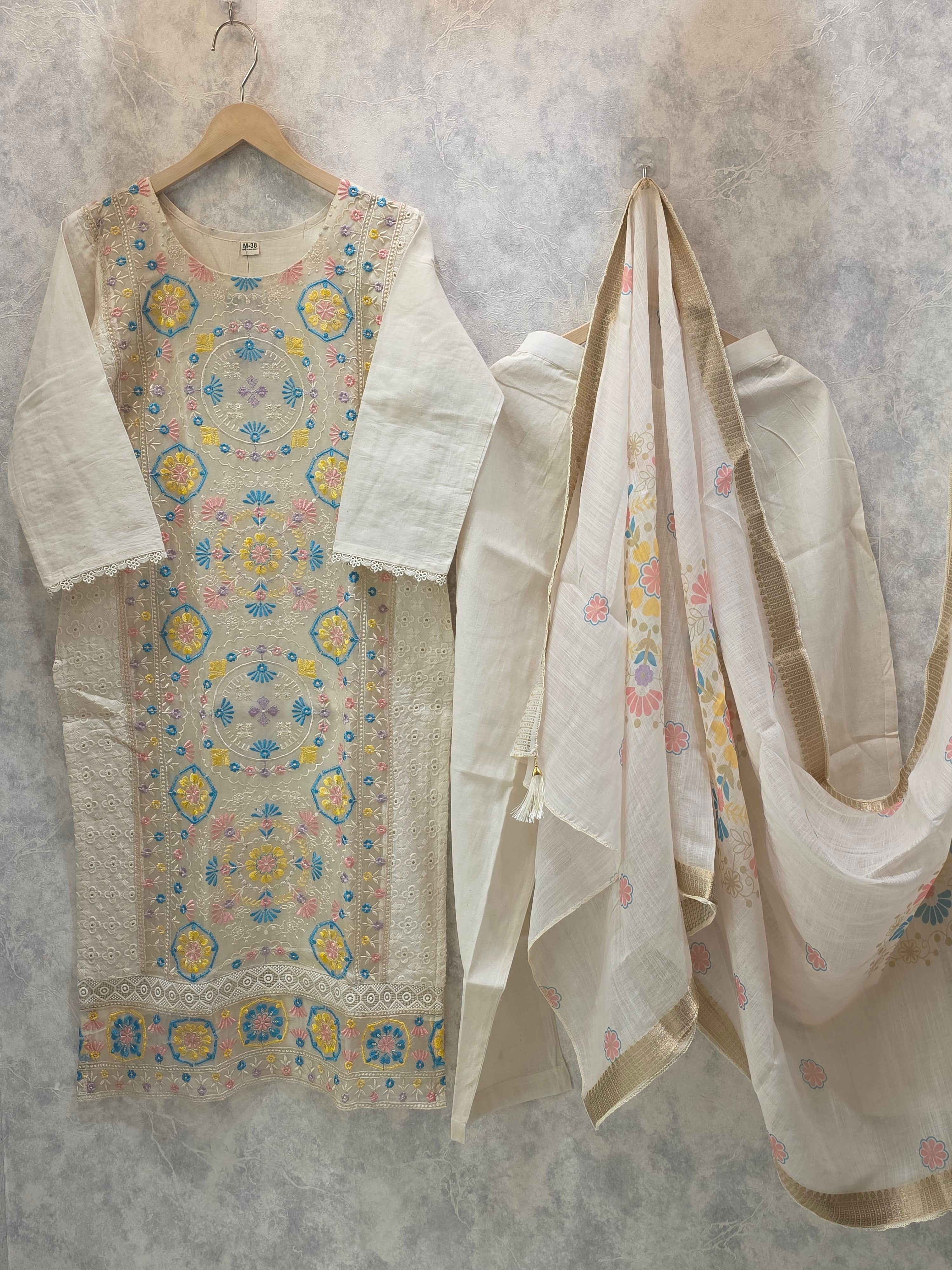 ORGANZA PANEL KHADI COTTON PLAZZO SUIT
