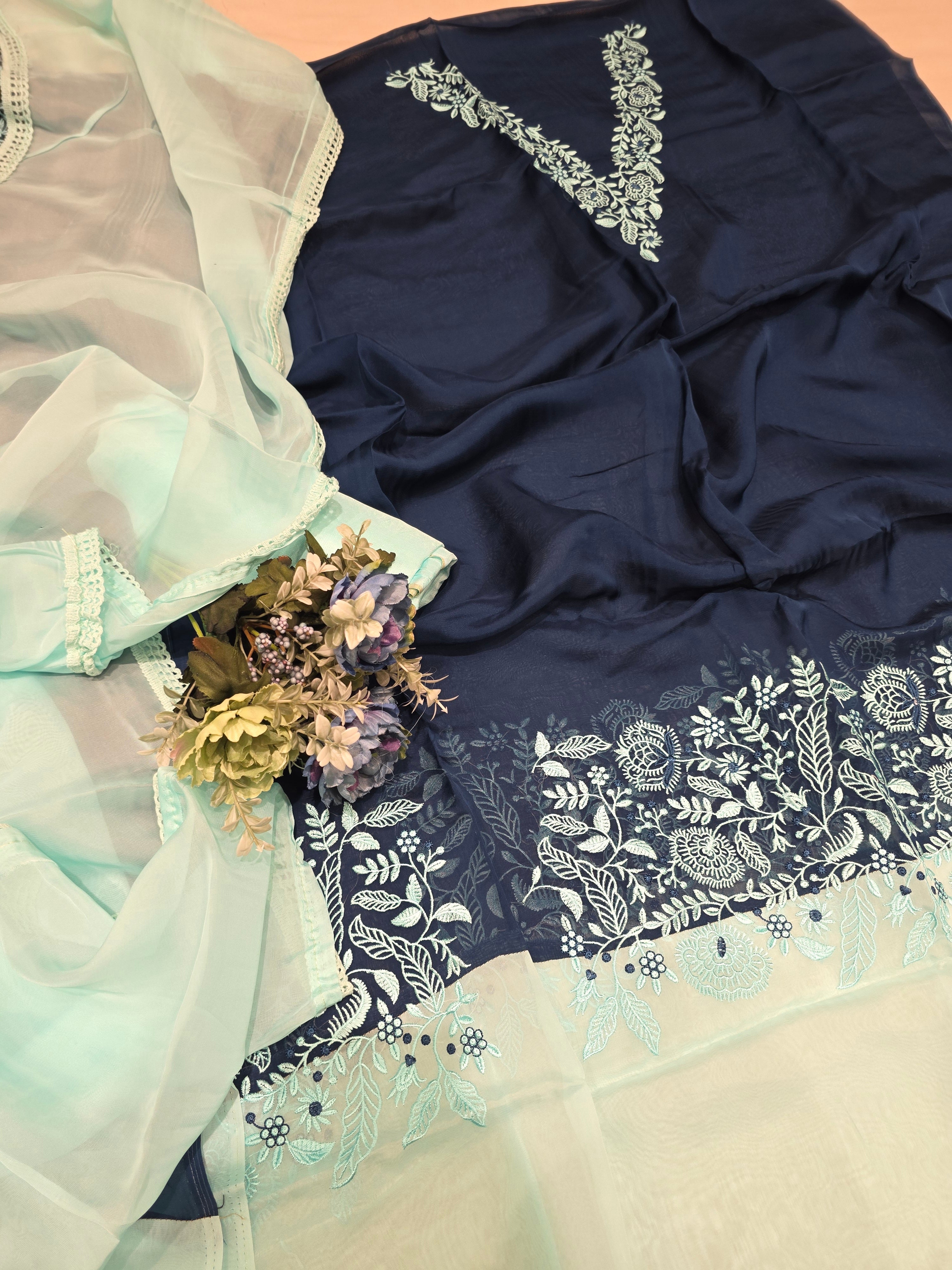 SOFT ORGANZA CONTRAST CONCEPT UNSTITCHED SUIT