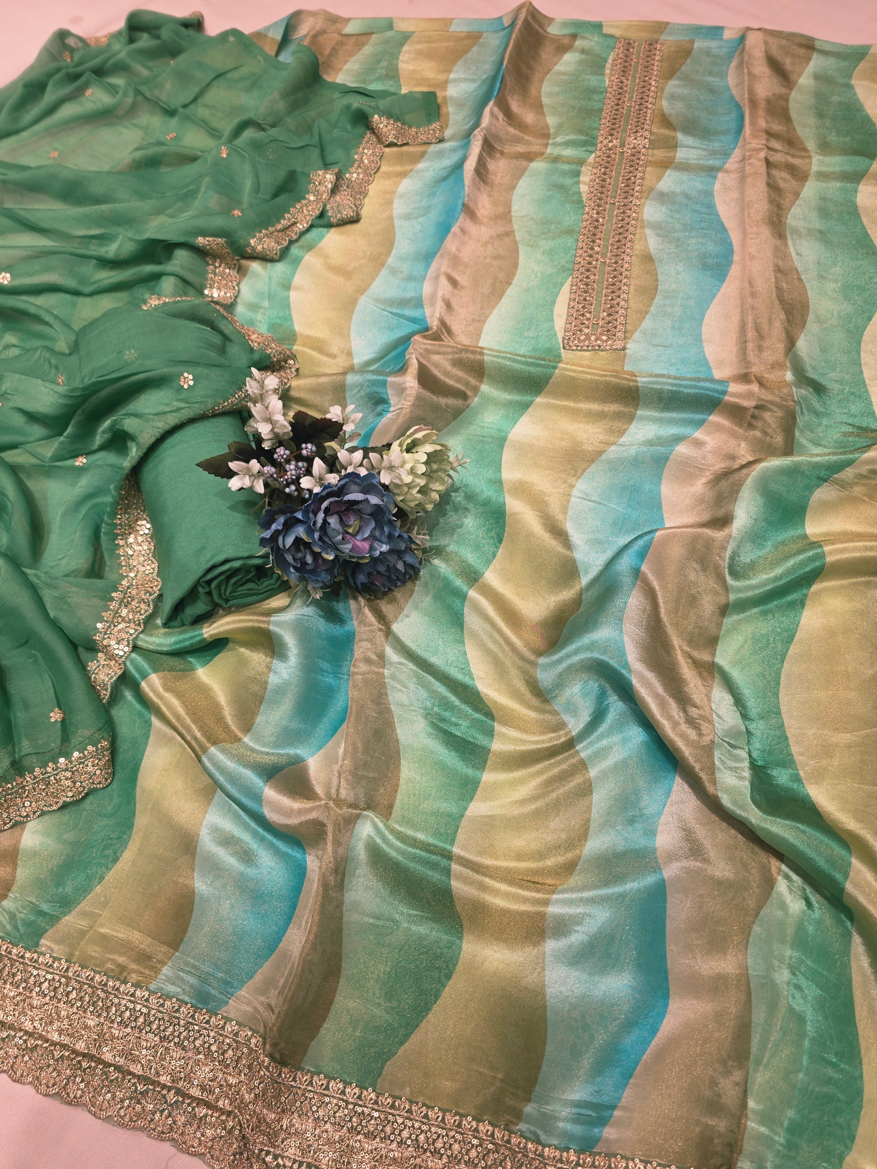 Printed Shimmer Partywear Unstitched Suit