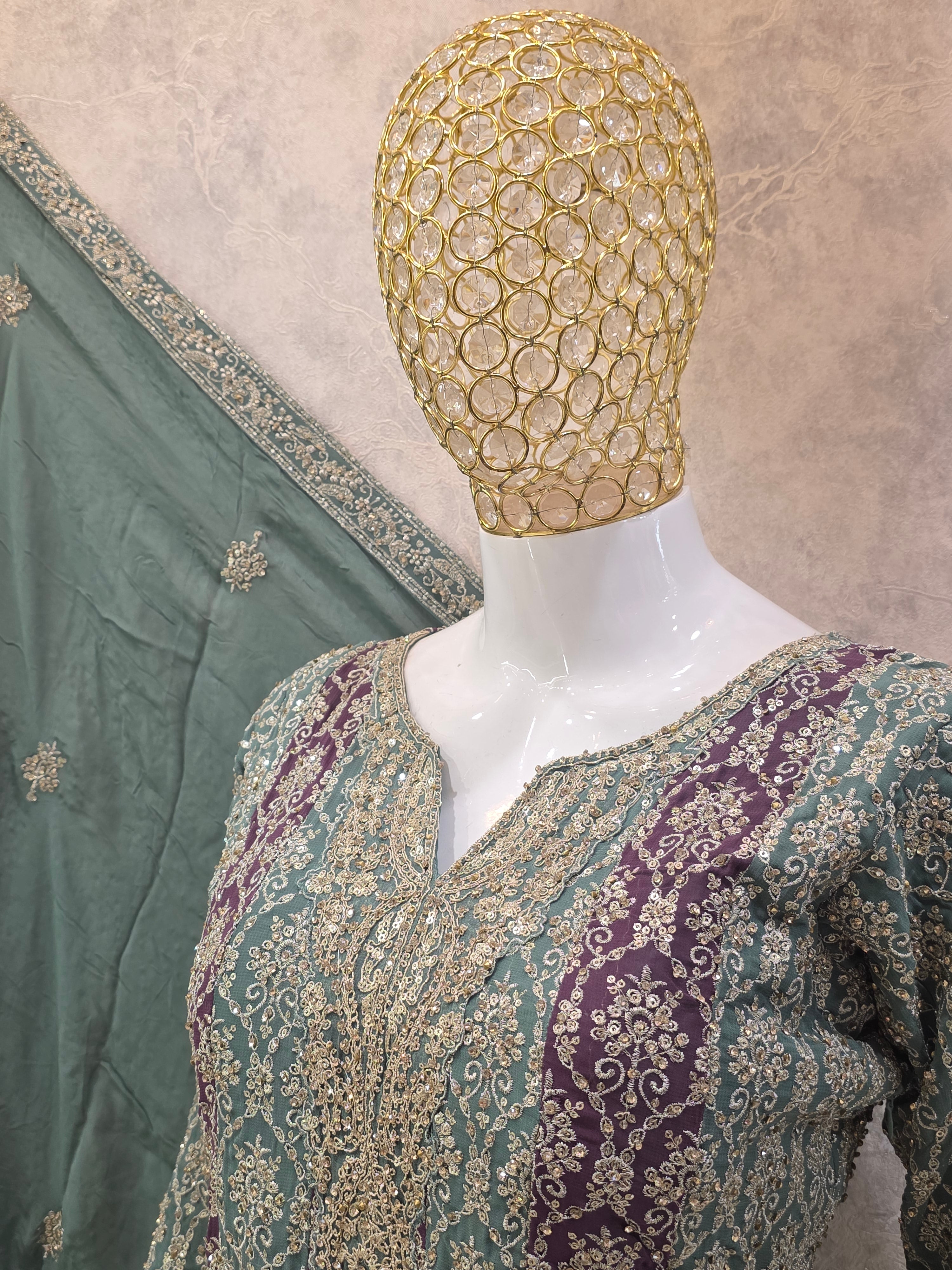 CONTRAST CONCEPT HEAVY EMBROIDERED PARTYWEAR PLAZZO SUIT