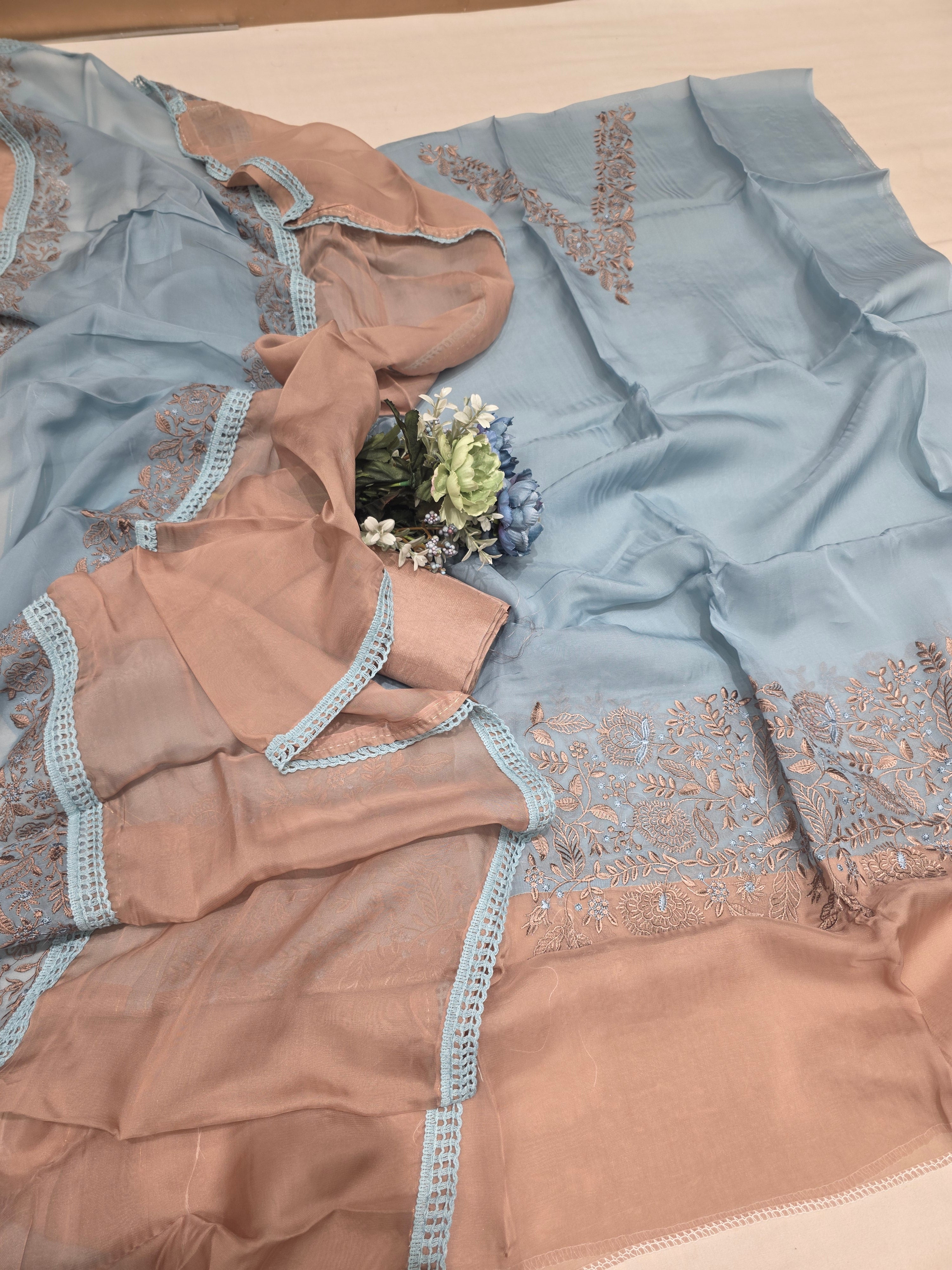 SOFT ORGANZA CONTRAST CONCEPT UNSTITCHED SUIT