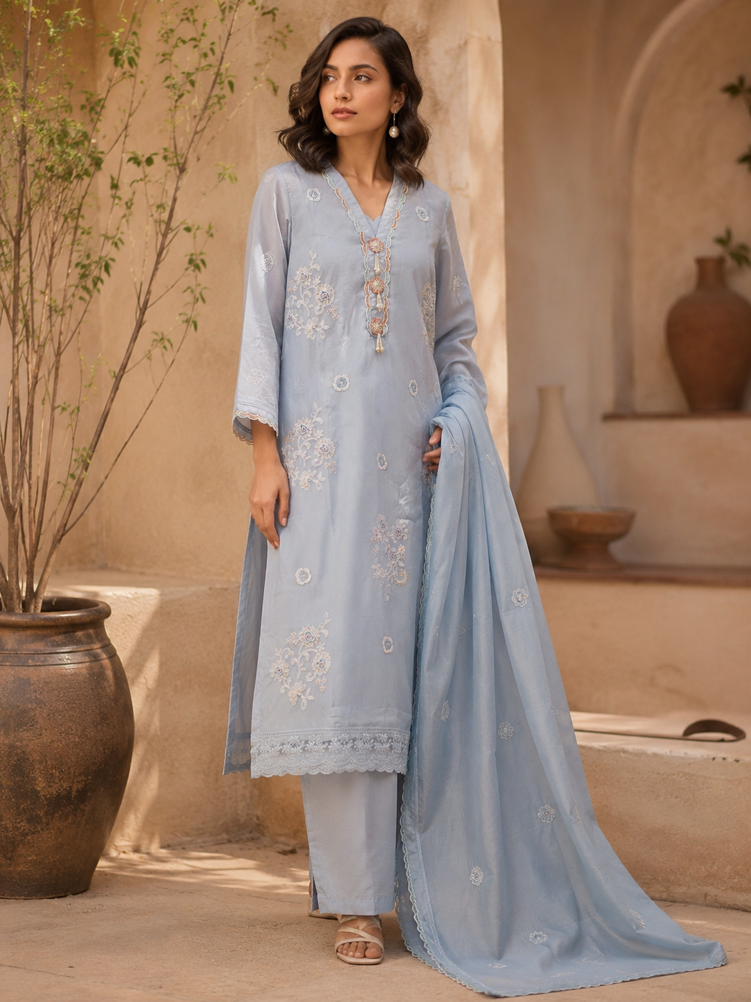 SOFT SILK EMBROIDERY PLAZZO SUIT
