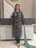BLACK PRINT & LACEWORK LONG PAKISTANI PLAZZO SUIT