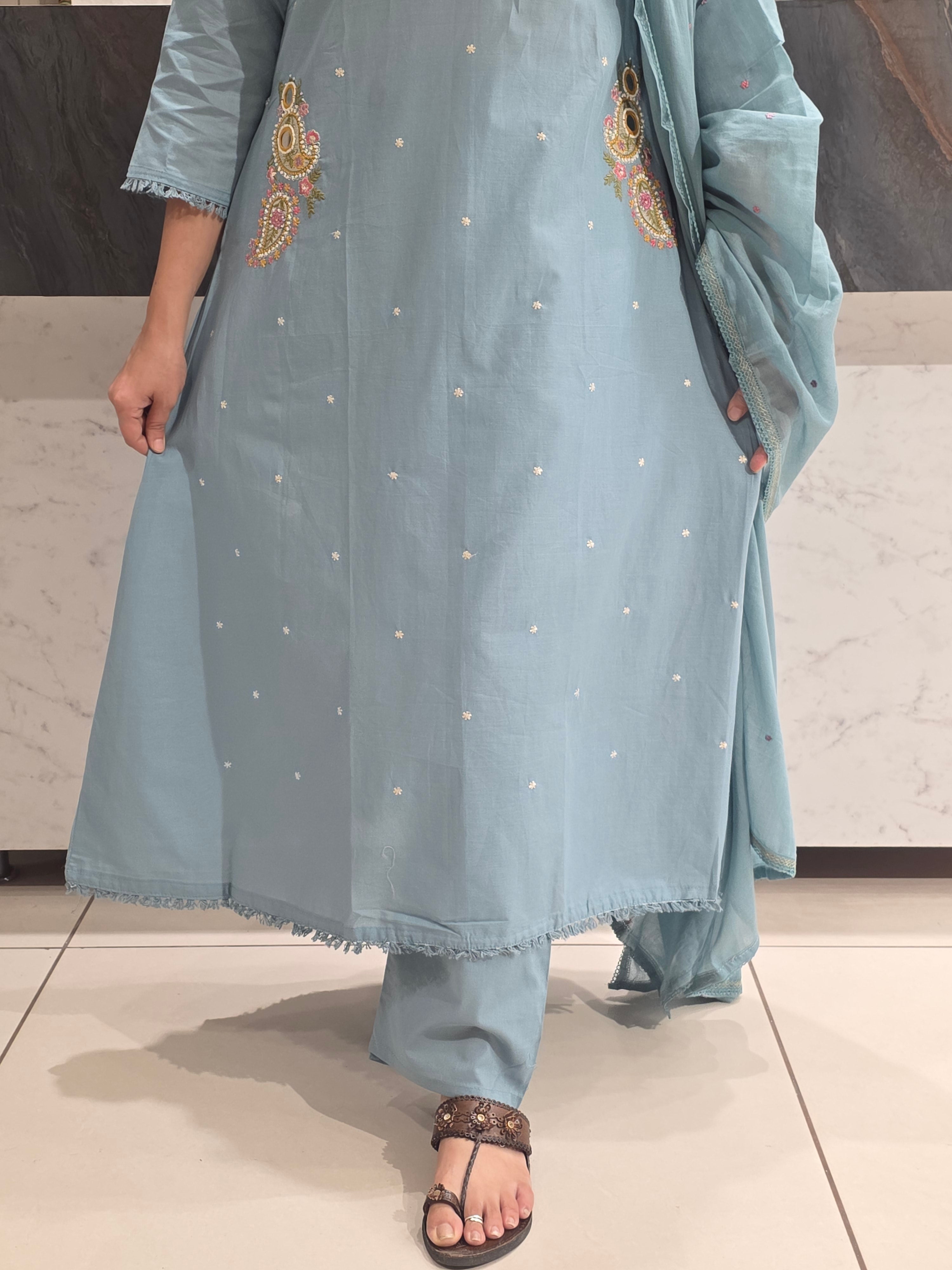 POWDER BLUE A-LINE PLAZZO SUIT