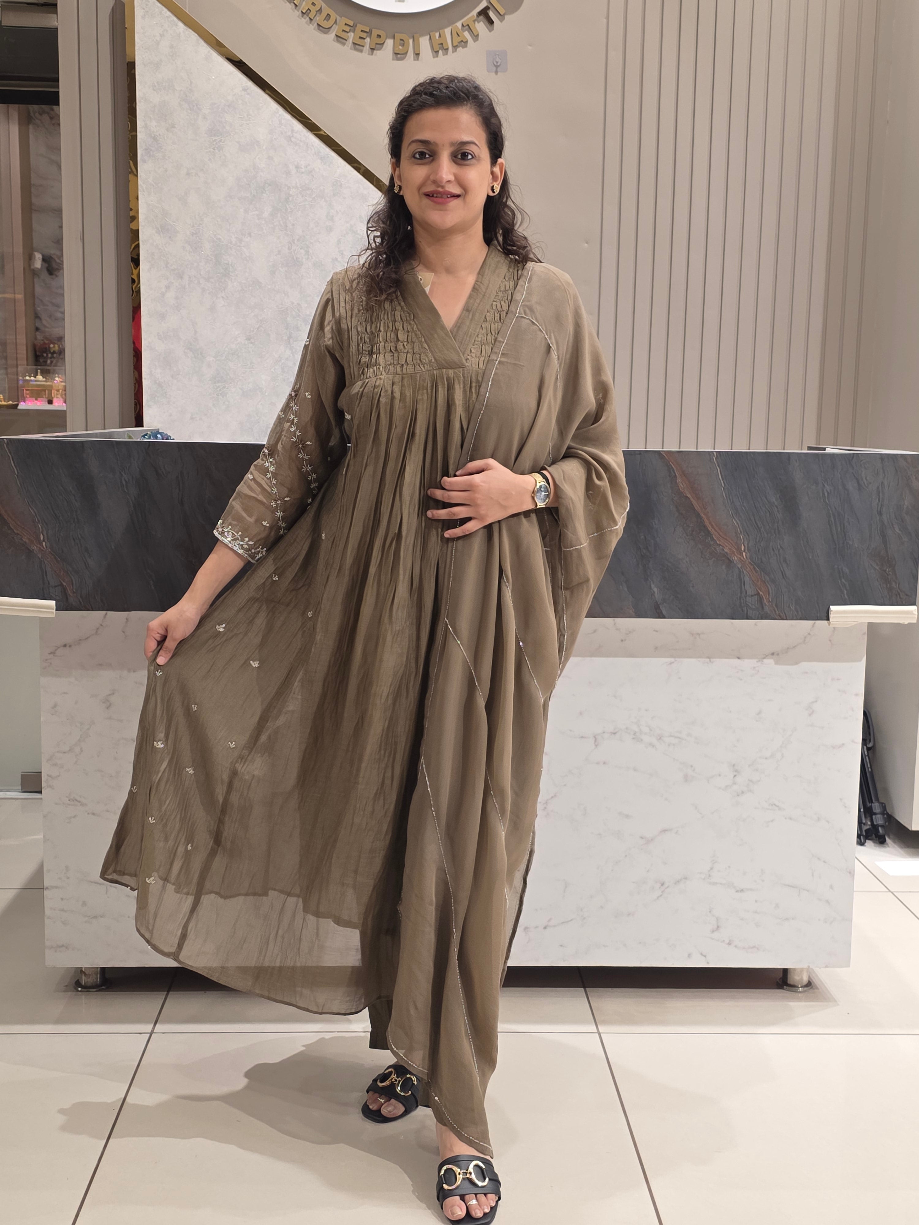 BROWN FROCK STYLE PARTYWEAR PLAZZO SUIT