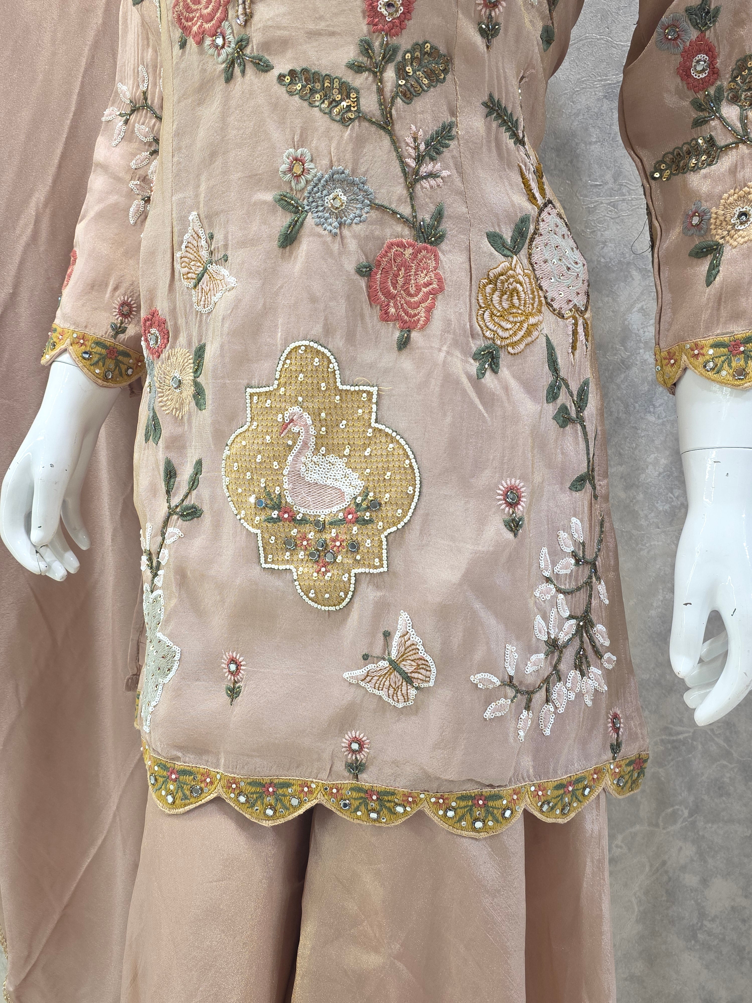 ROSE PINK EMBROIDERED SHIMMER PARTYWEAR SUIT