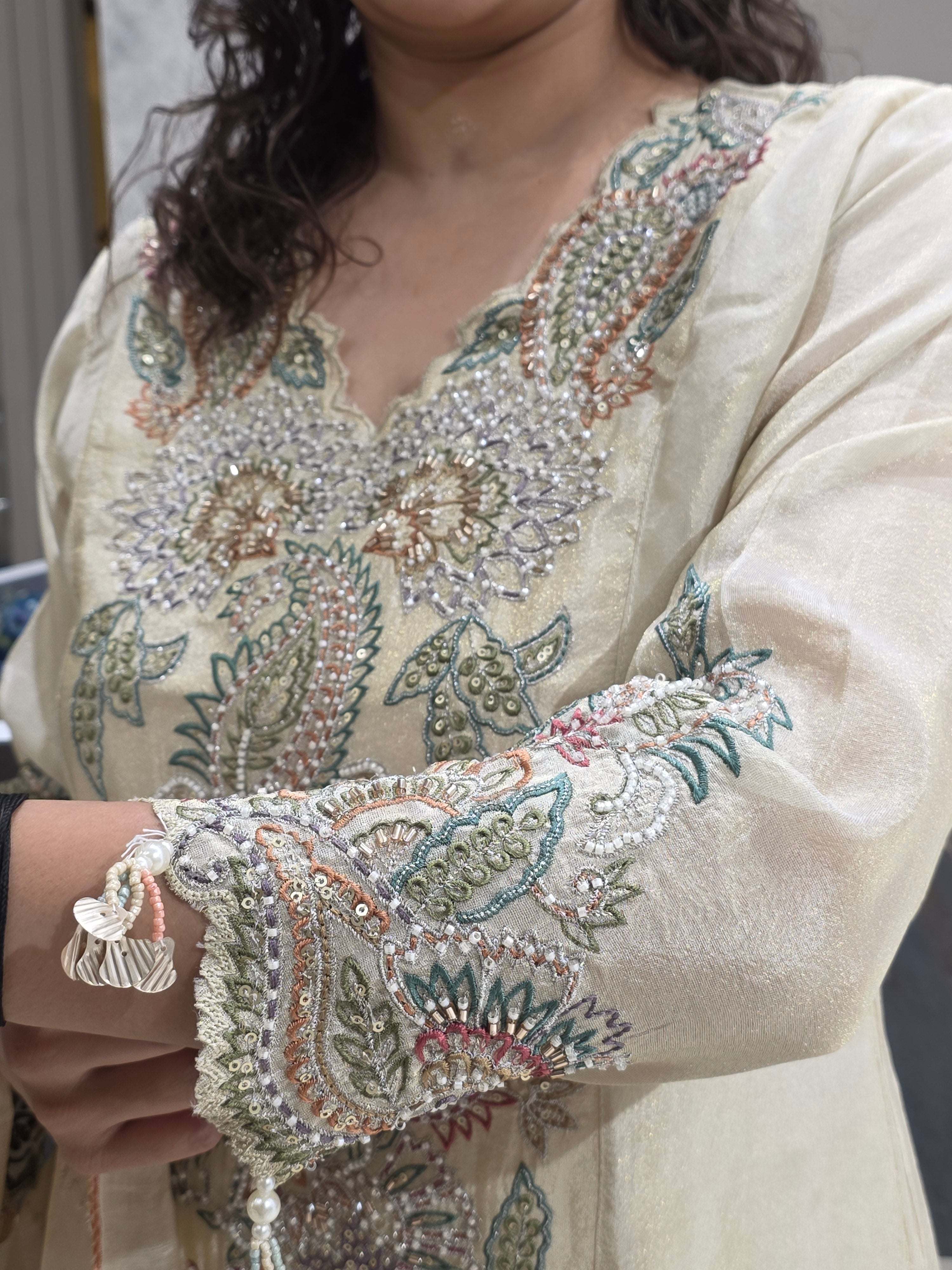 WHITE A-LINE SHIMMER PARTYWEAR PLAZZO SUIT