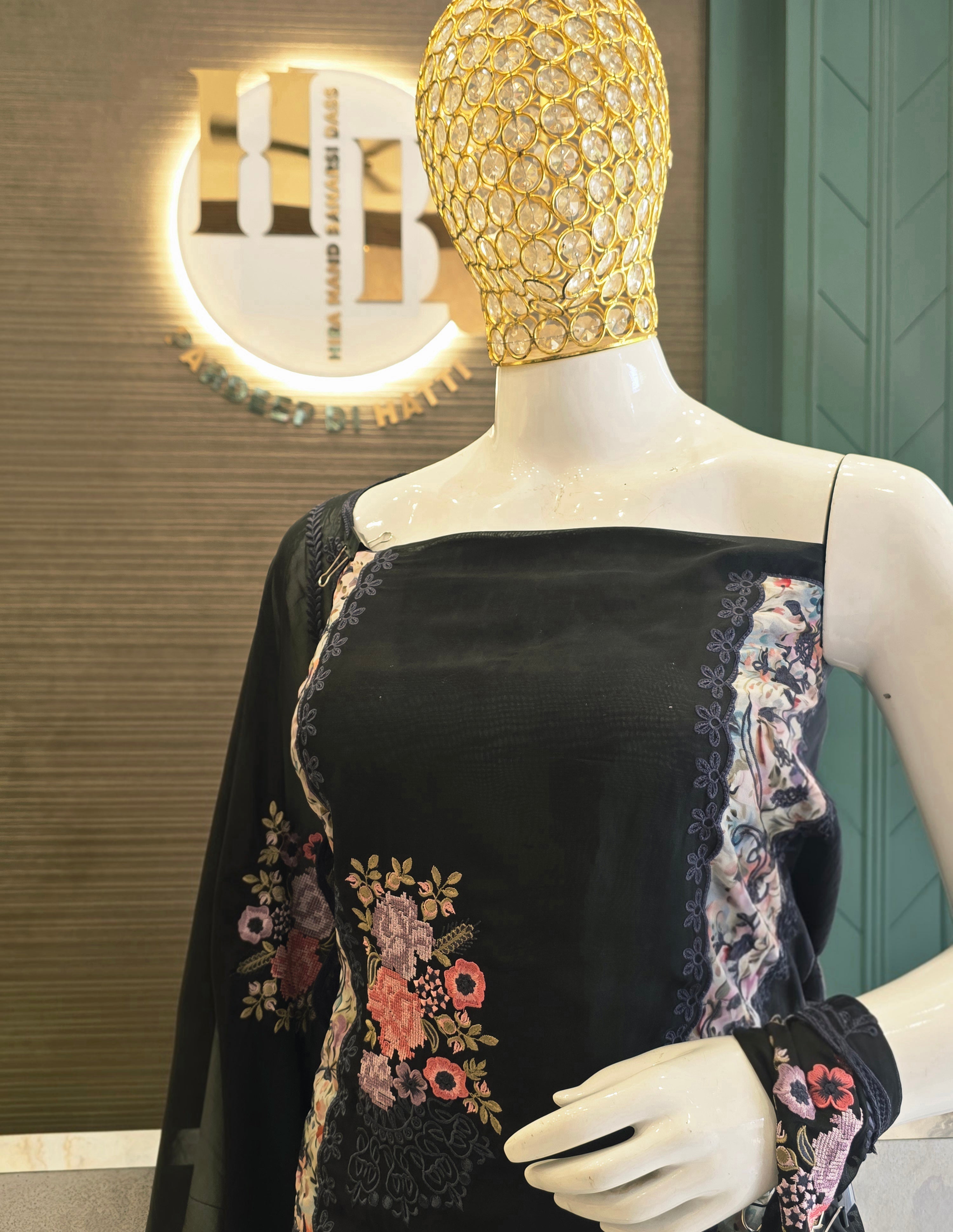 Organza Multi Threadwork Partywear Unstitched Suit