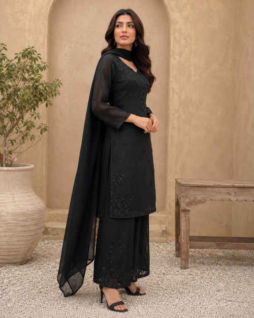 BLACK HANDWORK PARTYWEAR PLAZZO SUIT