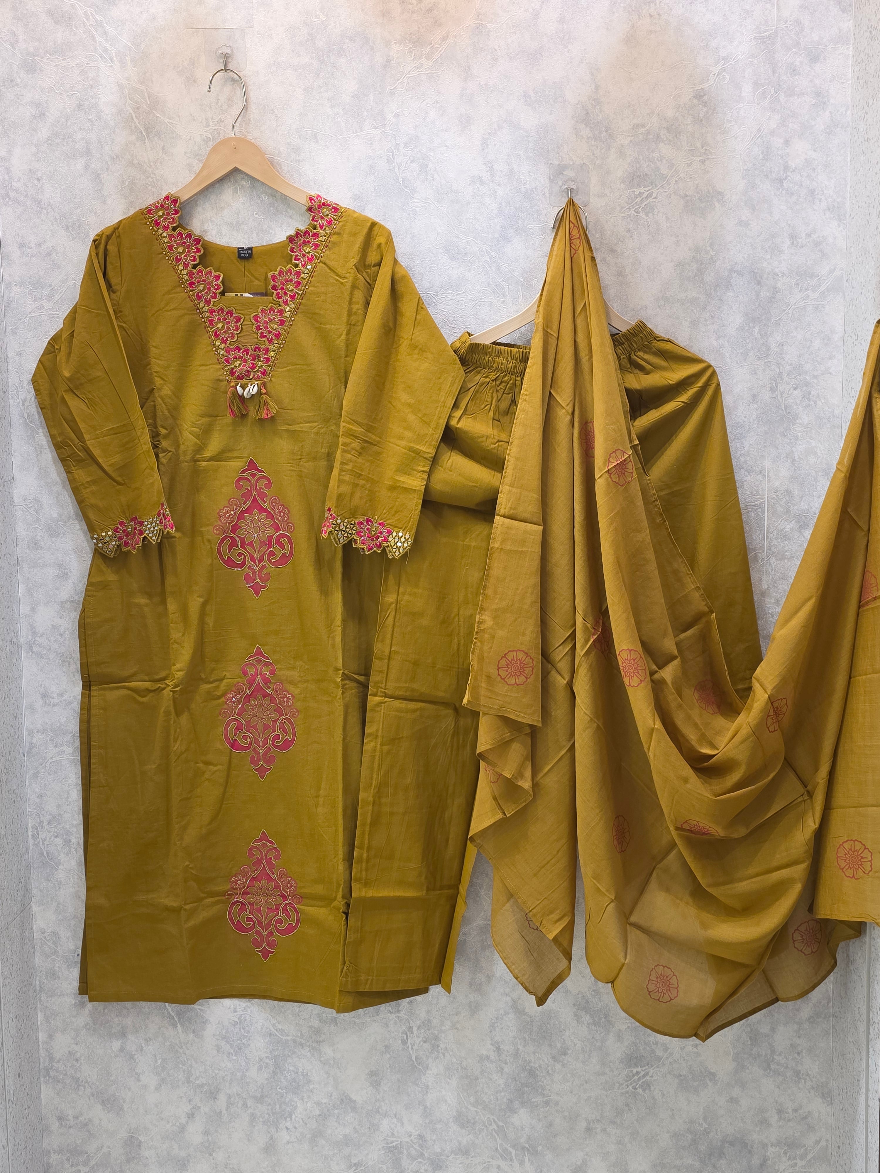 MUSTARD CUTWORK CONTRAST CONCEPT PLAZZO SUIT