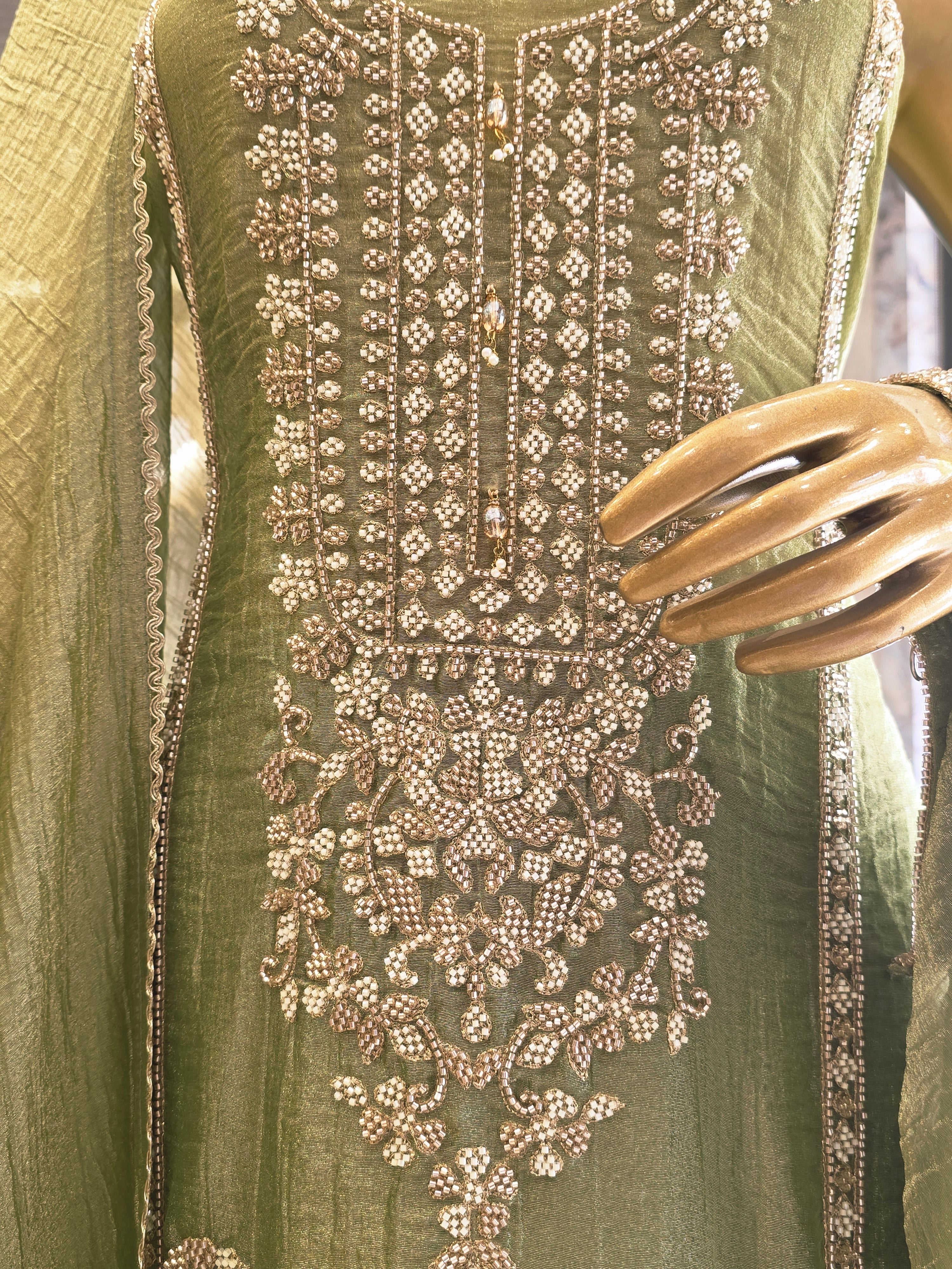 Crush Shimmer Heavy Handwork Unstitched Suit