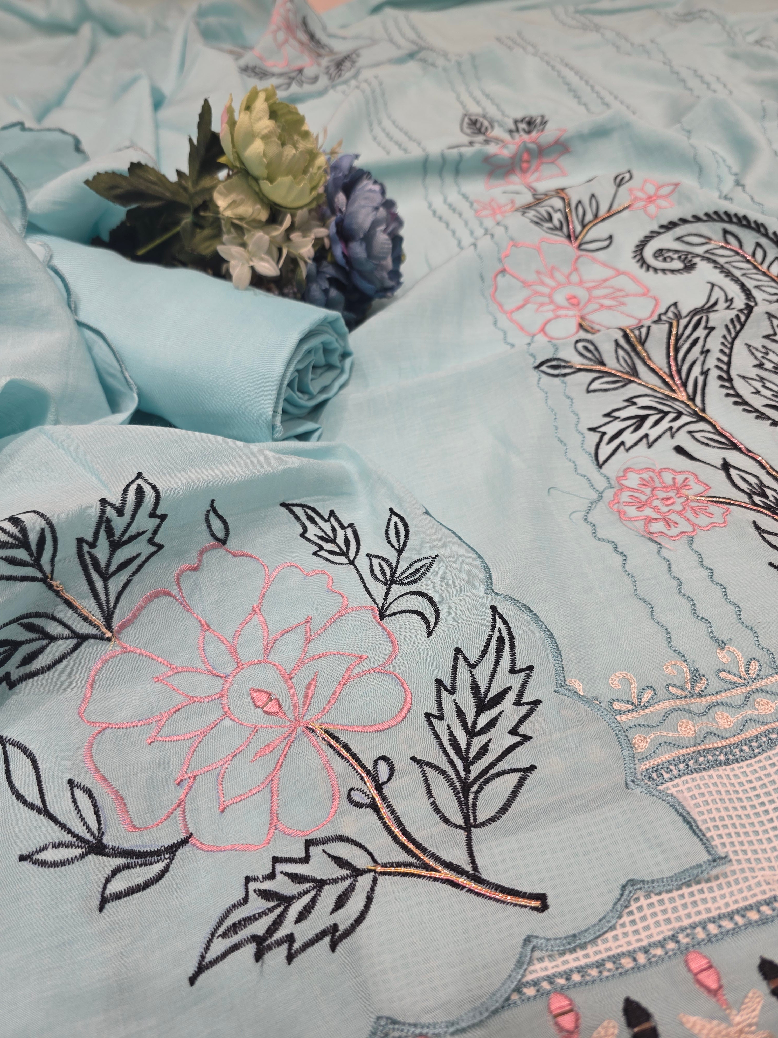 SKY THREAD WORK UNSTITCHED SUIT