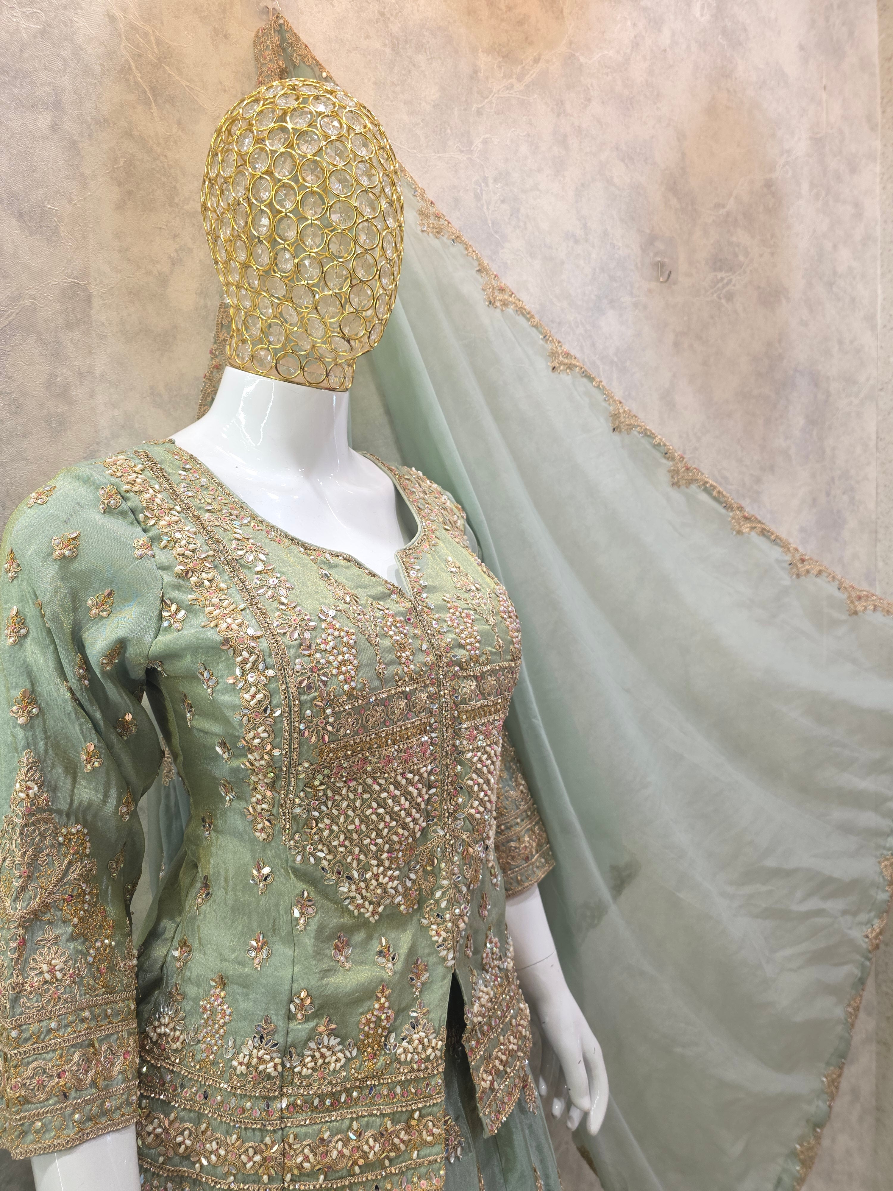 PATEL TISSUE SHIMMER EMBELLISHED SHIRT WITH LEHENGA