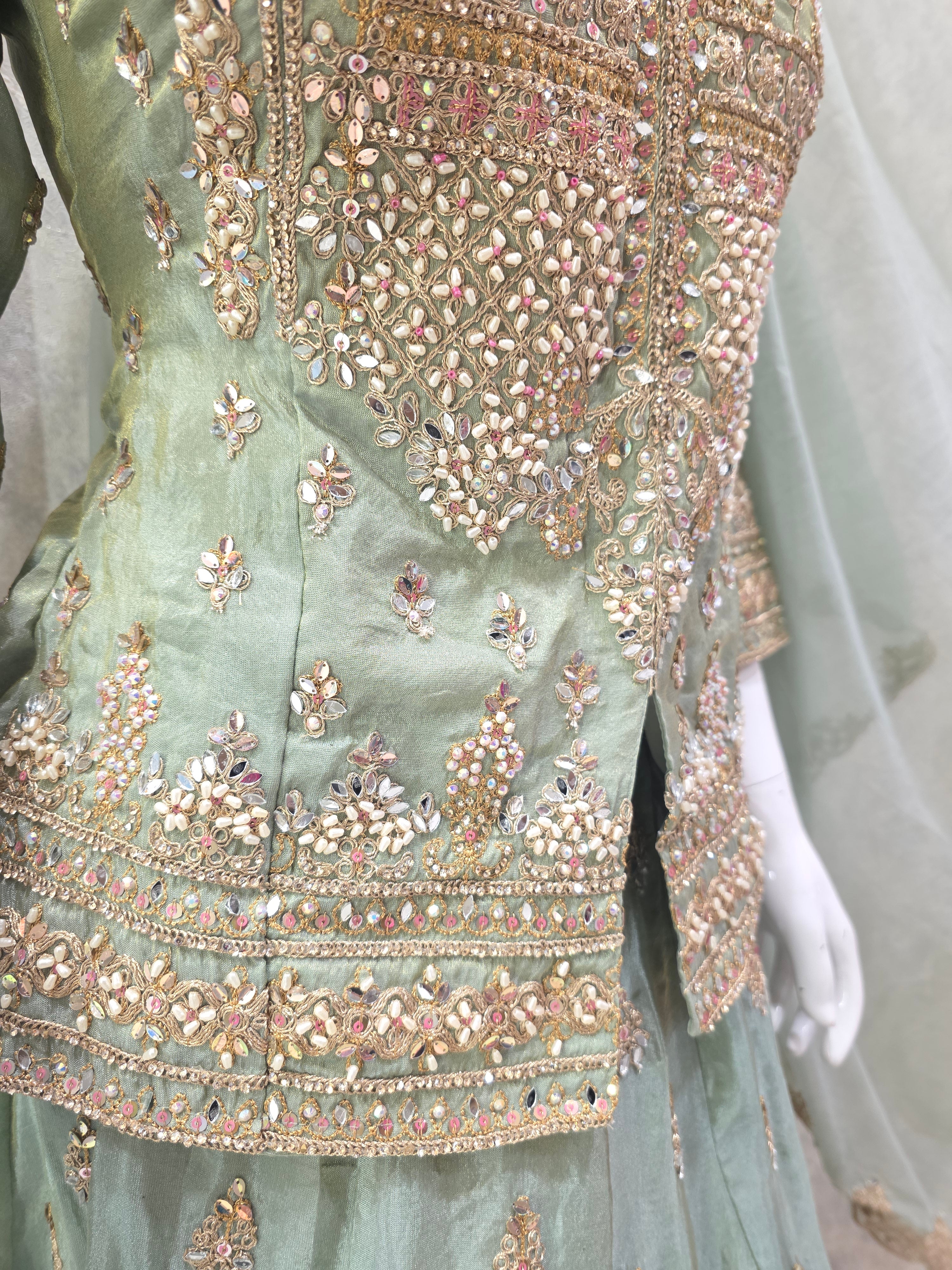 PATEL TISSUE SHIMMER EMBELLISHED SHIRT WITH LEHENGA